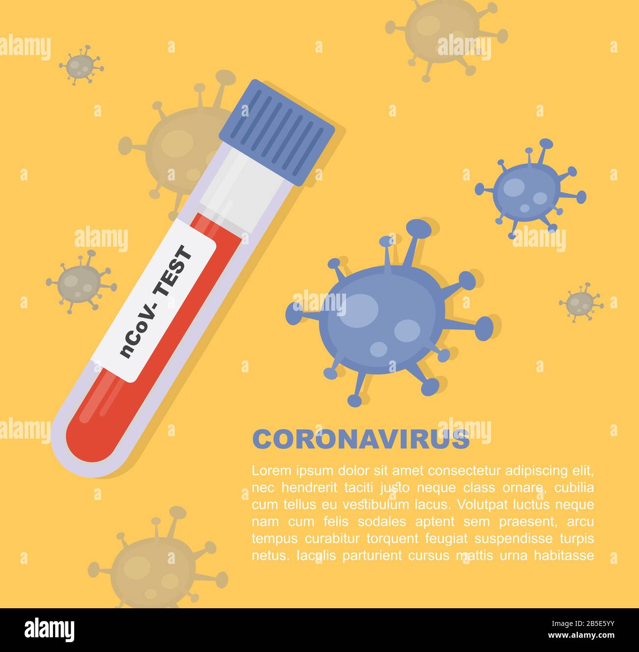 Coronavirus 2019-nCoV-Blutprobe über einen Viruszellhintergrund. Corona-Virus bricht aus. Epidemic Virus Respiratory Syndrom. Vorlage für Poster Stock Vektor