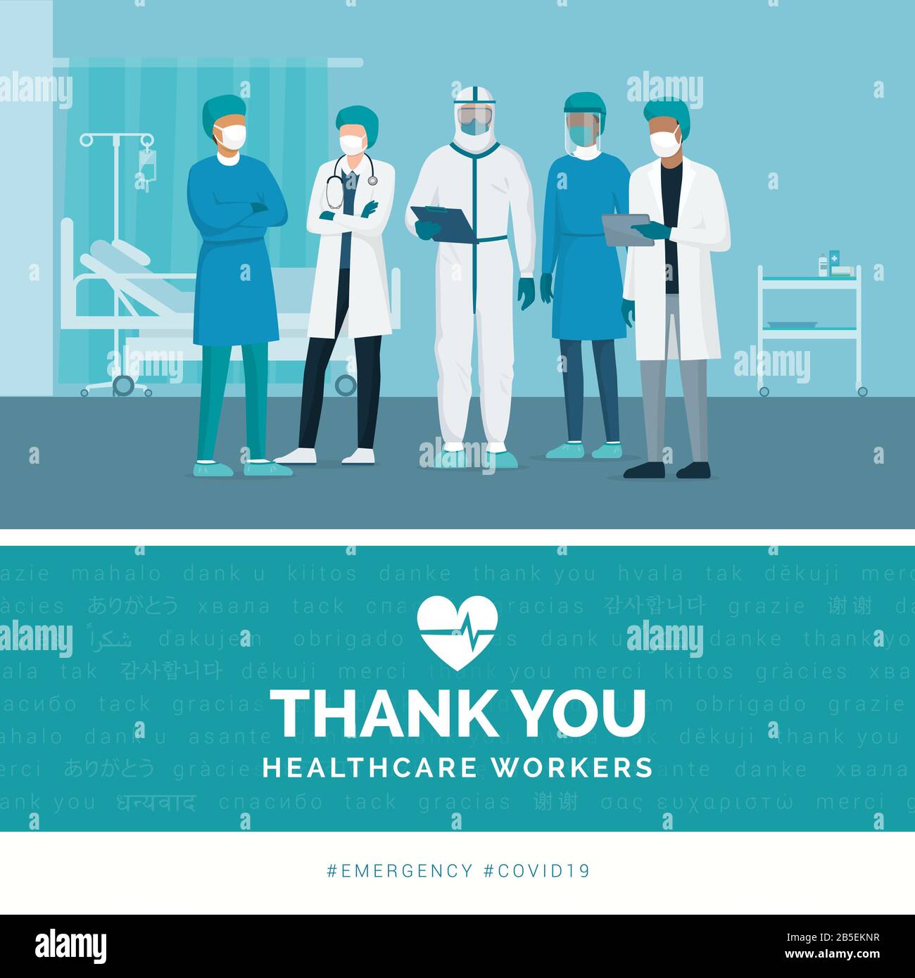Vielen Dank für Ihre mutige medizinische Arbeit in den Krankenhäusern und die Bekämpfung des Coronavirus-Ausbruchs, Vektorgrafiken Stock Vektor
