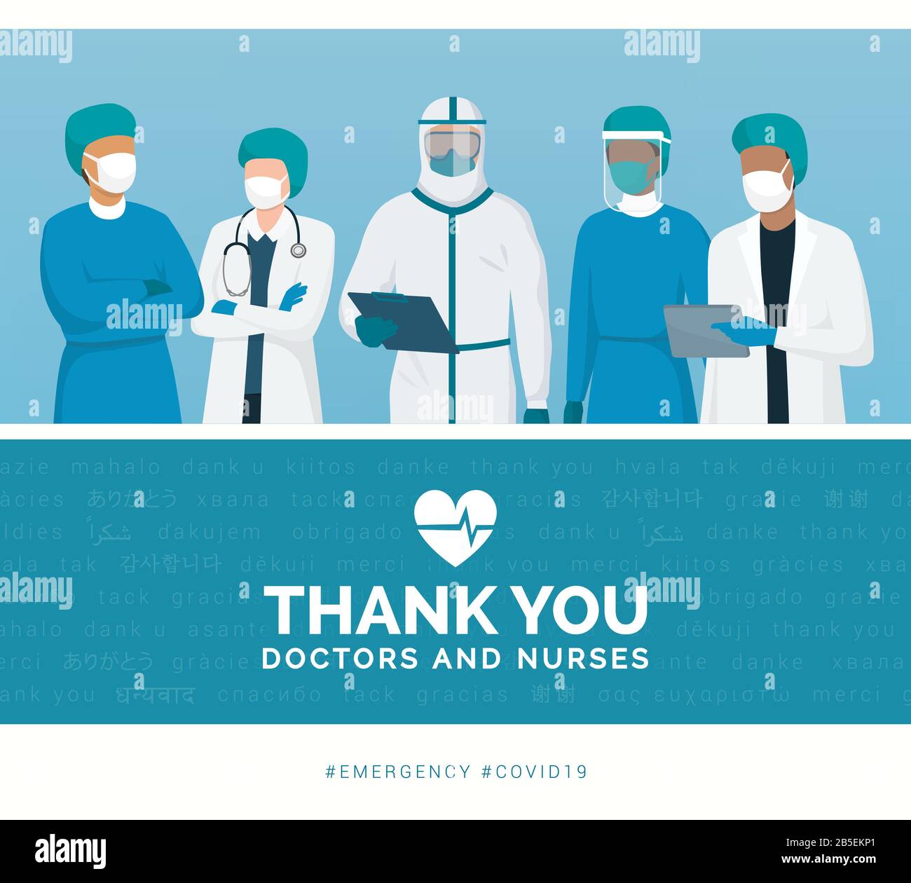 Vielen Dank an Ärzte und Krankenschwestern, die in den Krankenhäusern arbeiten und gegen das Coronavirus kämpfen, Vektorgrafiken Stock Vektor