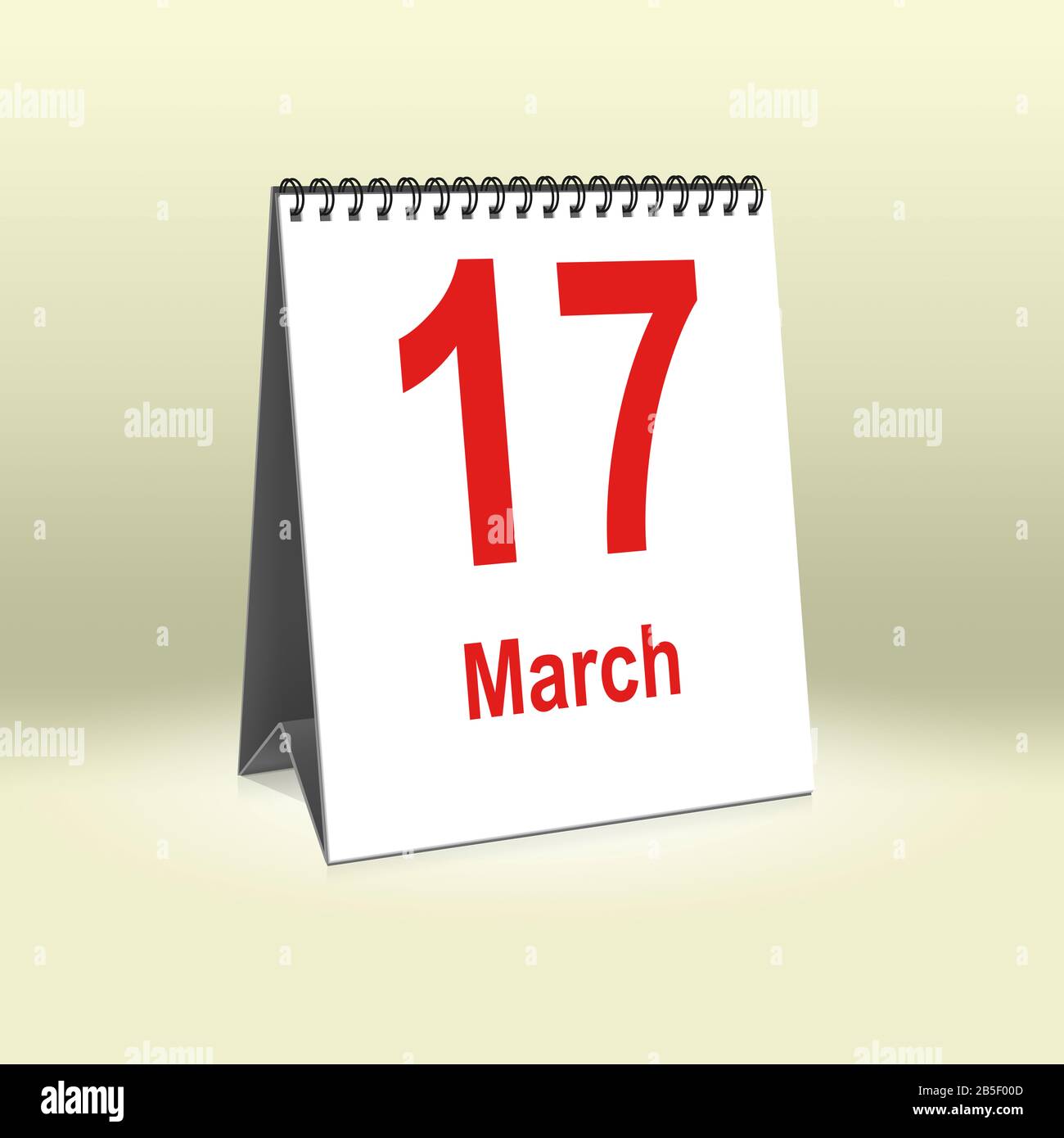 Ein Kalender für den Schreibtisch zeigt den 17. März. März Stockfoto