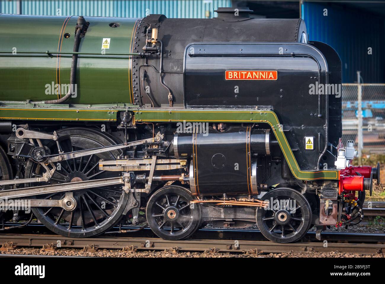 British Railways Standard Class 7, Nummer 70000 Britannia eine erhaltene Dampflok, die sich im Besitz der Royal Scot Locomotive und General Trust befindet. Stockfoto