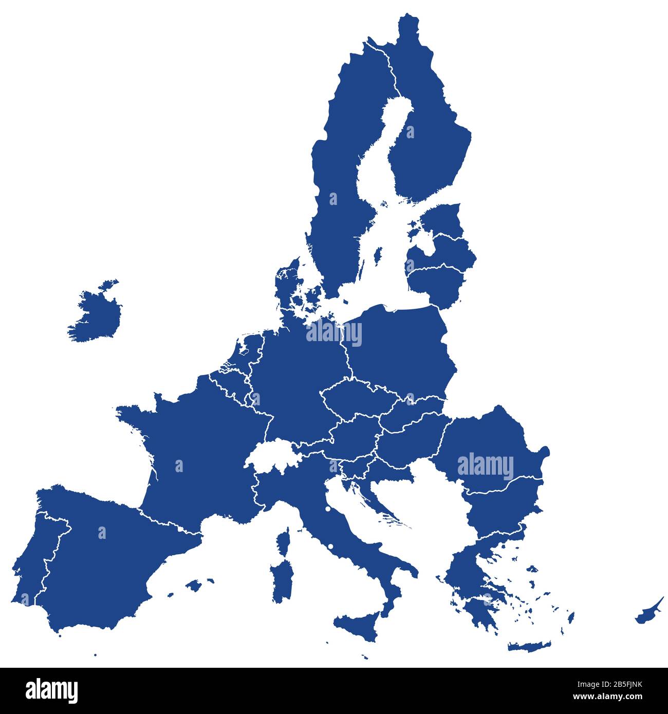 Mitgliedsstaaten der Europäischen Union nach Brexit, blaue Silhouetten. 27 EU-Mitgliedsstaaten, nachdem Großbritannien 2020 abgereist war. Stockfoto