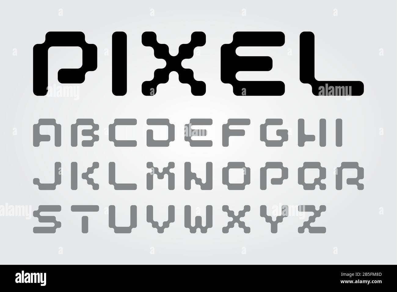 Pixelschrift der alten Schule in einem Modernen Reshape (Vektorschrift). Flache, geometrische, digitale Computerspielart in Großbuchstaben. Stock Vektor