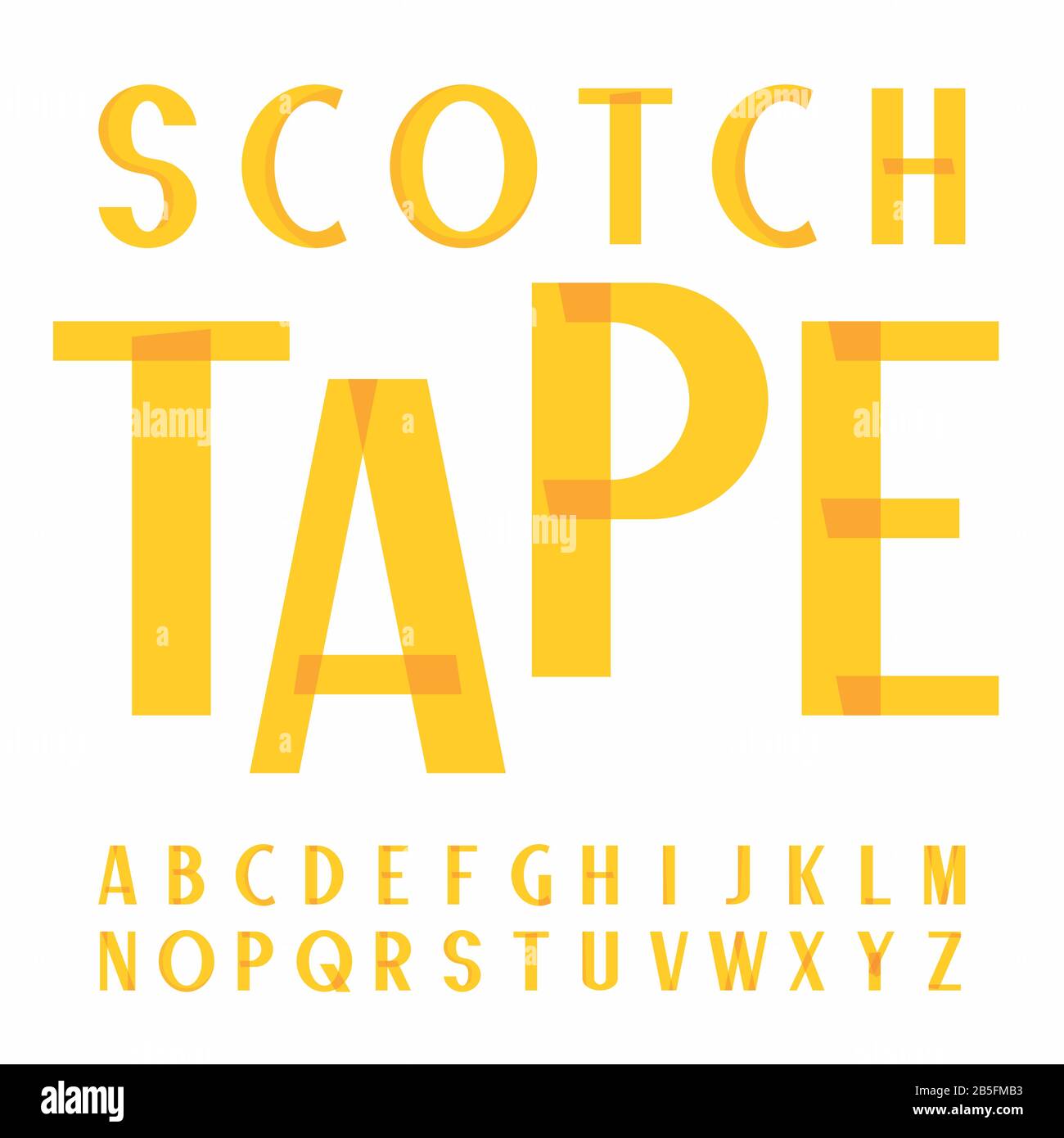 Scotch Tape Style - Childish Vector Schriftbild. Flache geometrische Schrift in Großbuchstaben, schmal. Dekorative Typografie. Stock Vektor