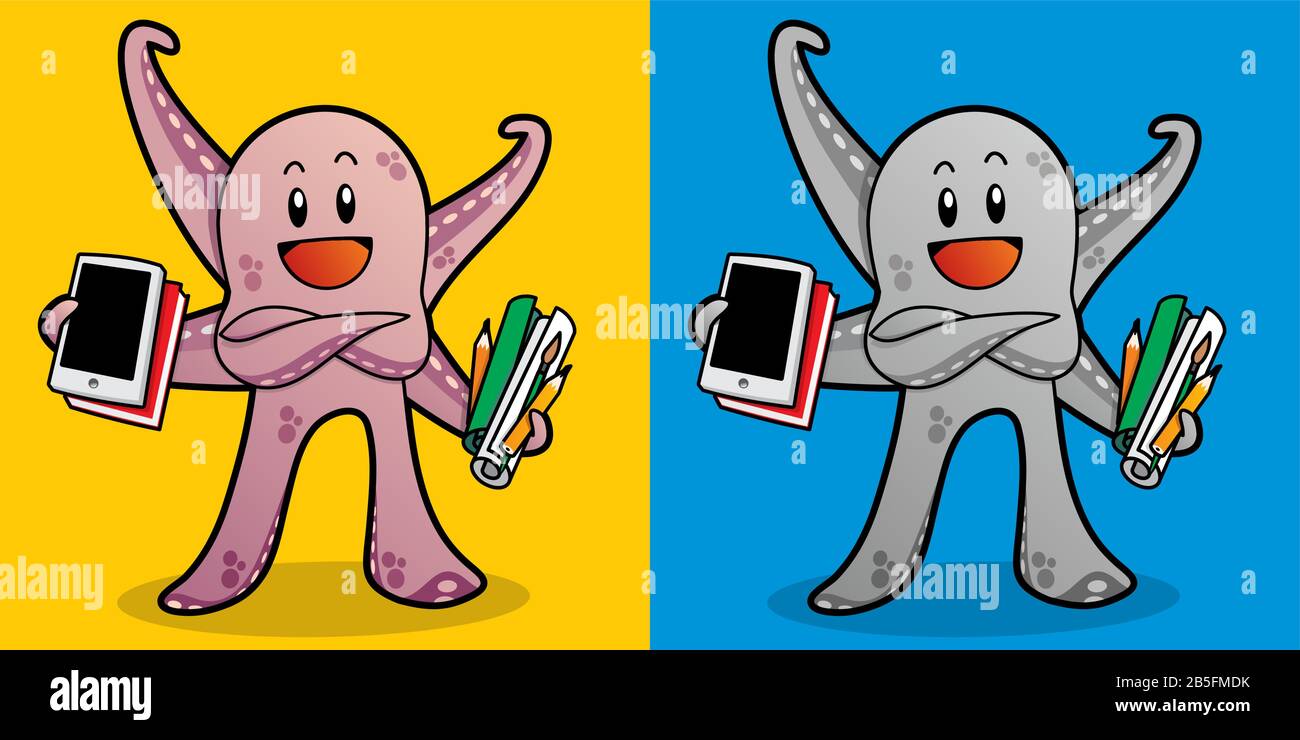 Octopus Worker (Handwerker, Techniker) Cartoon Style Character Design Illustration. Stock Vektor