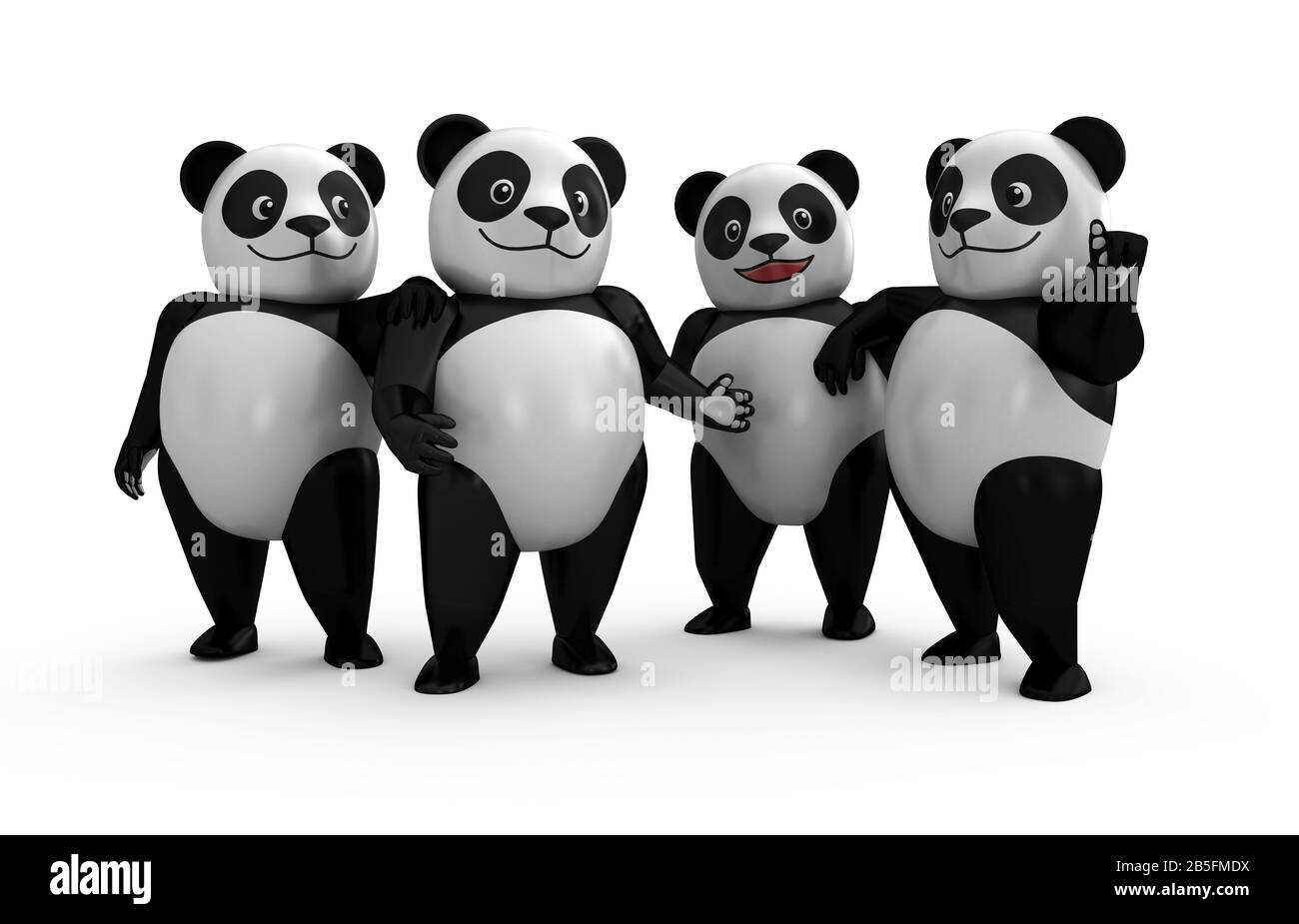 3d Panda Plastic Toy (Toy Art)-Stil in Mehreren Posen (Gruppe). Cartoon 3D-Zeichen-Design-Illustration. Stockfoto