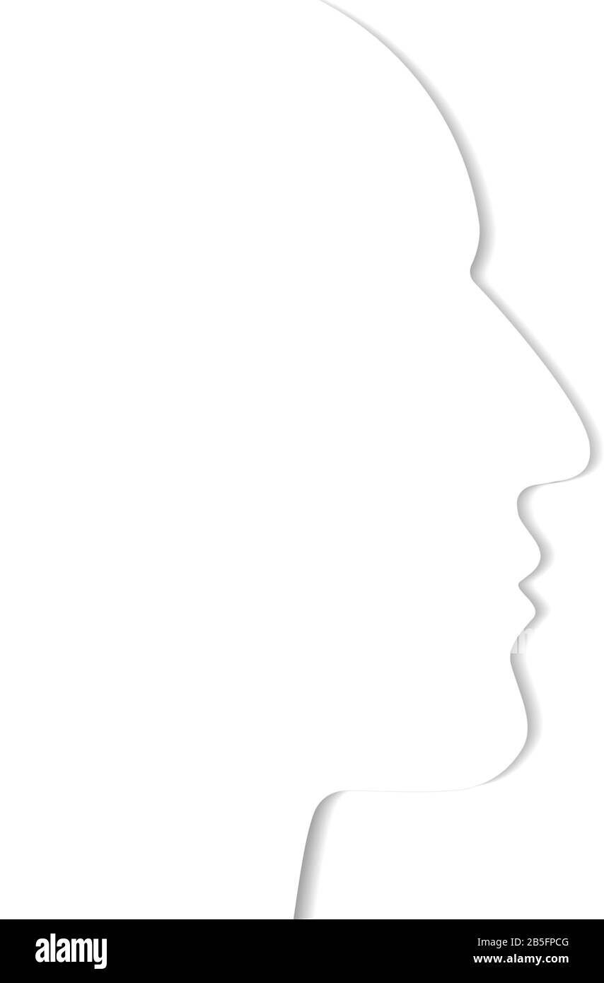 Skizze für das menschliche Kopfprofil - 3D-Silhouette in weißer Farbe mit empfindlicher Schattenkontur, ähnlich wie beim Überblenden der Schnittlinie mit weißem Hintergrund. Vect Stock Vektor