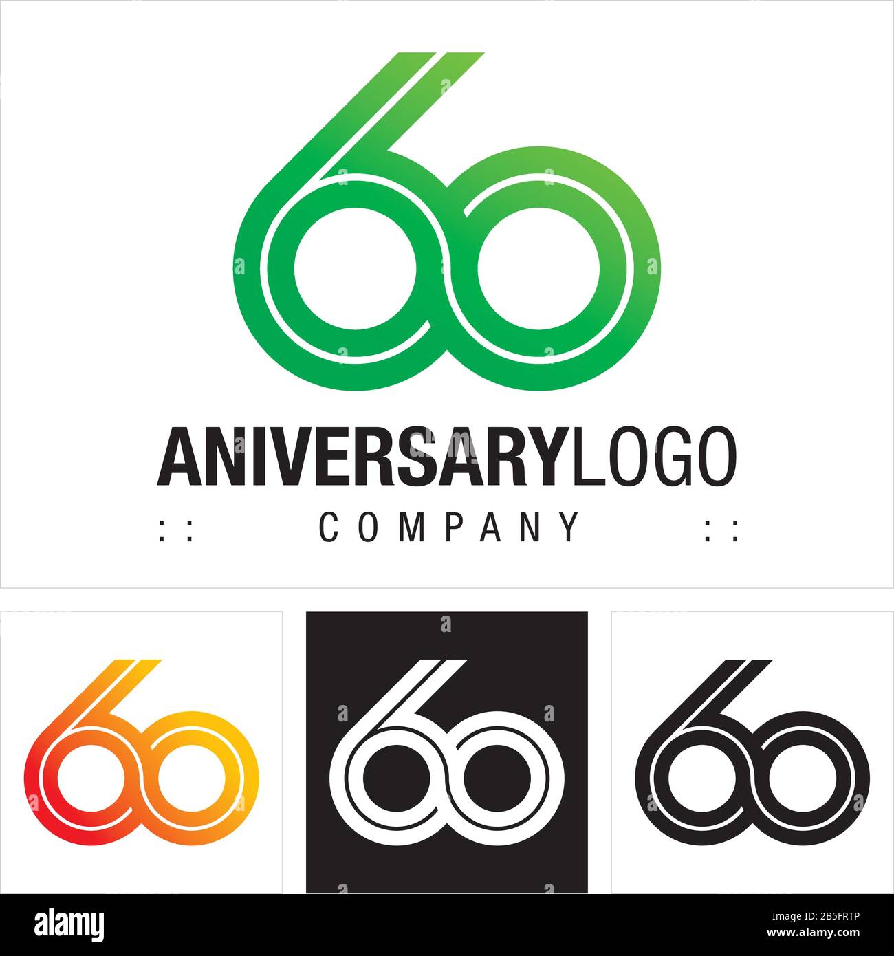 Jahrestag (Nummer 60) Vektor-Symbol Firmenlogo. Infinite Symbol (Unlimited)-Logo. Abbildung des Symbols für das Ziffernlogo. Elegante Identität Concep Stock Vektor