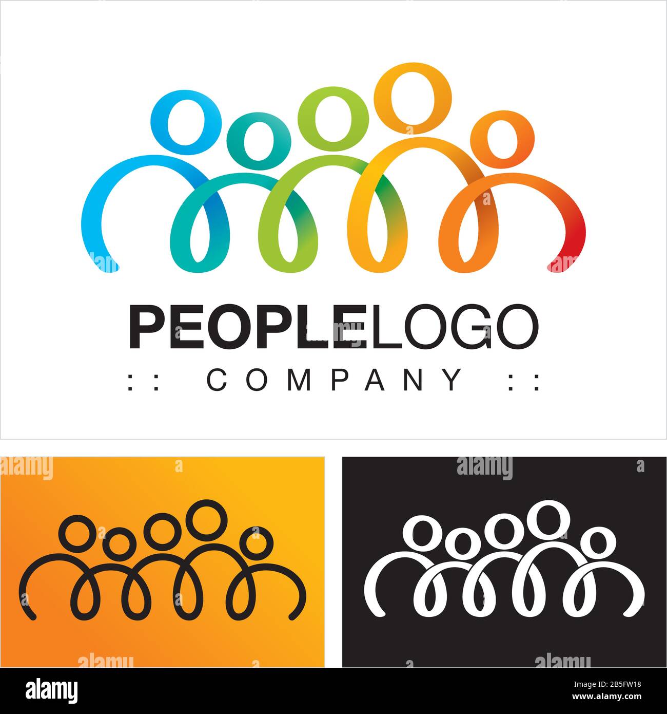 Personen (Familie, Freunde, Team, Gruppe) Vector Symbol Company (Association) Logo (Logotyp). Spirale, Hände Zusammen, Farbige Symbole. Stock Vektor