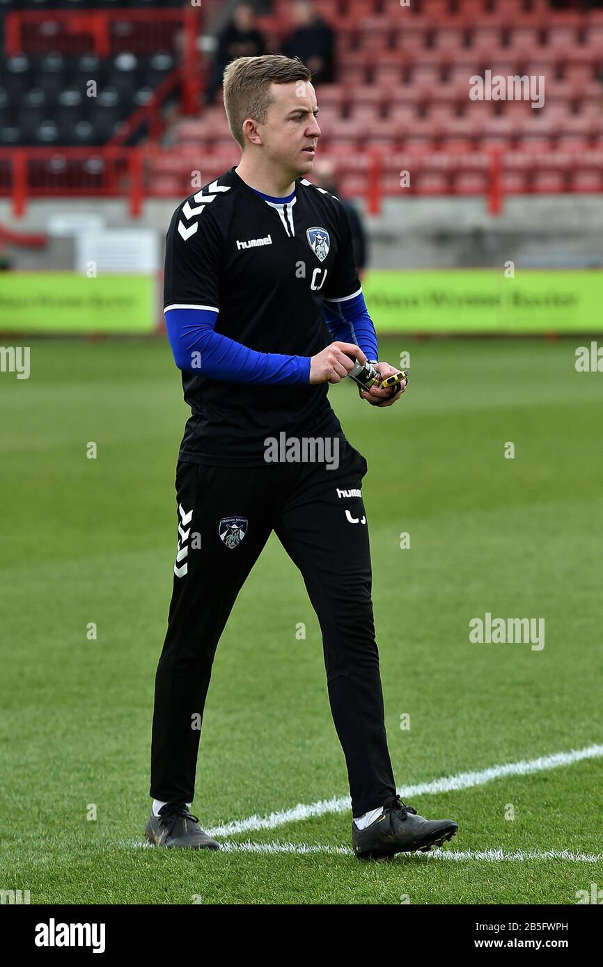 Crawley, ENGLAND - 7. MÄRZ Calum Jackson von Oldham Athletic während des Sky Bet League 2 Spiels zwischen Crawley Town und Oldham Athletic im Broadfield Stadium, Crawley am Samstag, den 7. März 2020. (Kredit: Eddie Garvey / MI News) Foto darf nur für redaktionelle Zwecke in Zeitungen und/oder Zeitschriften verwendet werden, für kommerzielle Zwecke ist eine Lizenz erforderlich Stockfoto