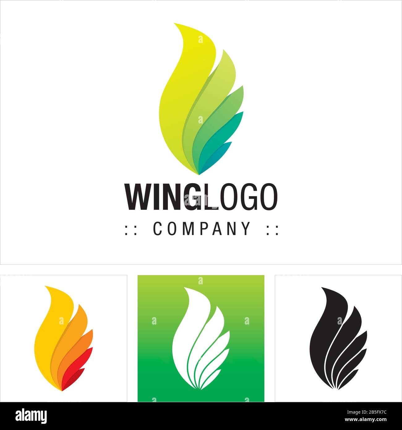Wing (Fire) Vector Symbol Company Logo (Logotyp). Symbolabbildung Für Geschichtete, Verlaufsfarbe. Elegante und Bunte Idee zum Identitätskonzept Stock Vektor