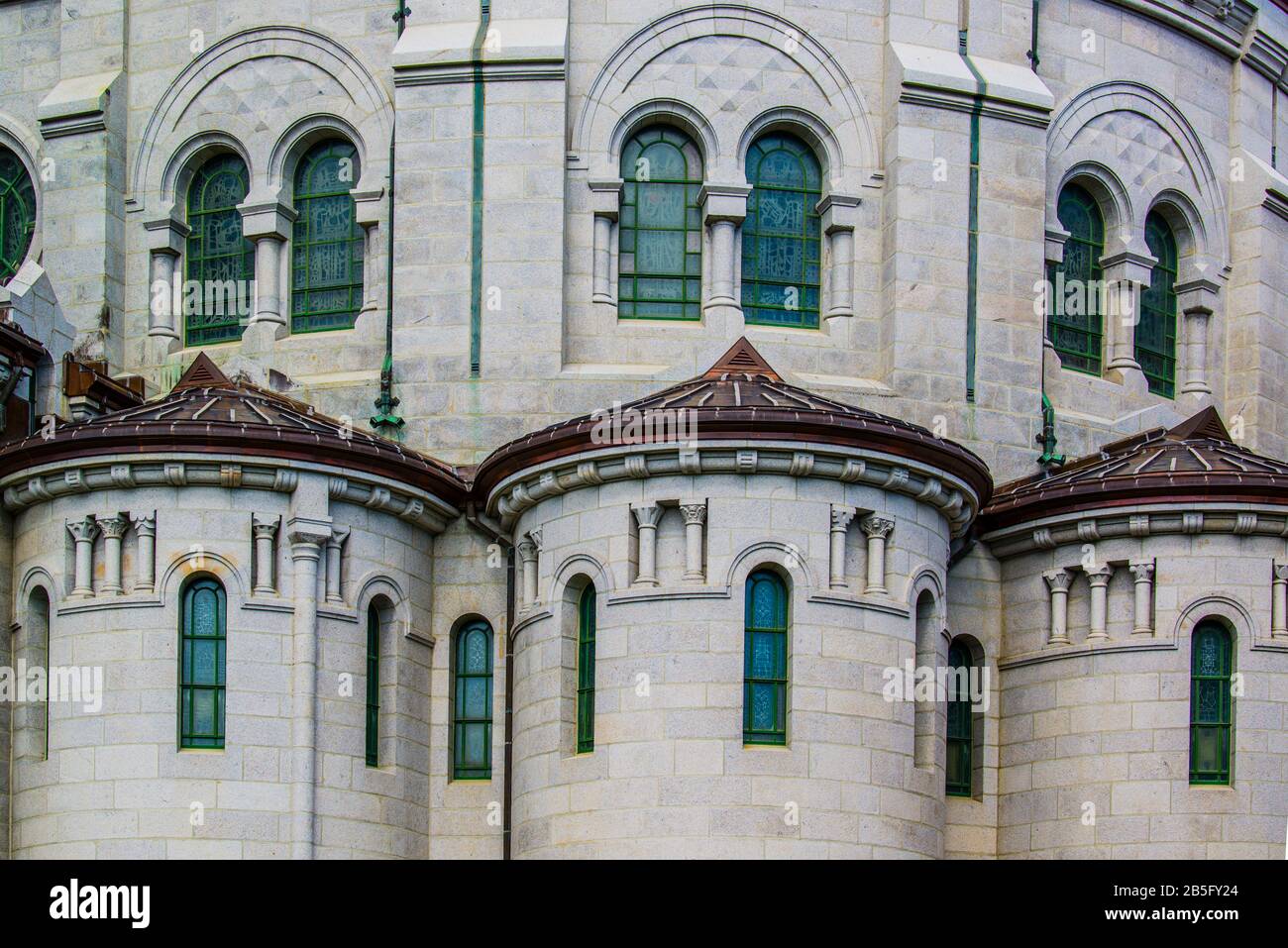 Sainte-Anne-de-Beaupré, Kanada - 19. August 2019: Fassade der Basilika Sainte-Anne de Beaupré Stockfoto