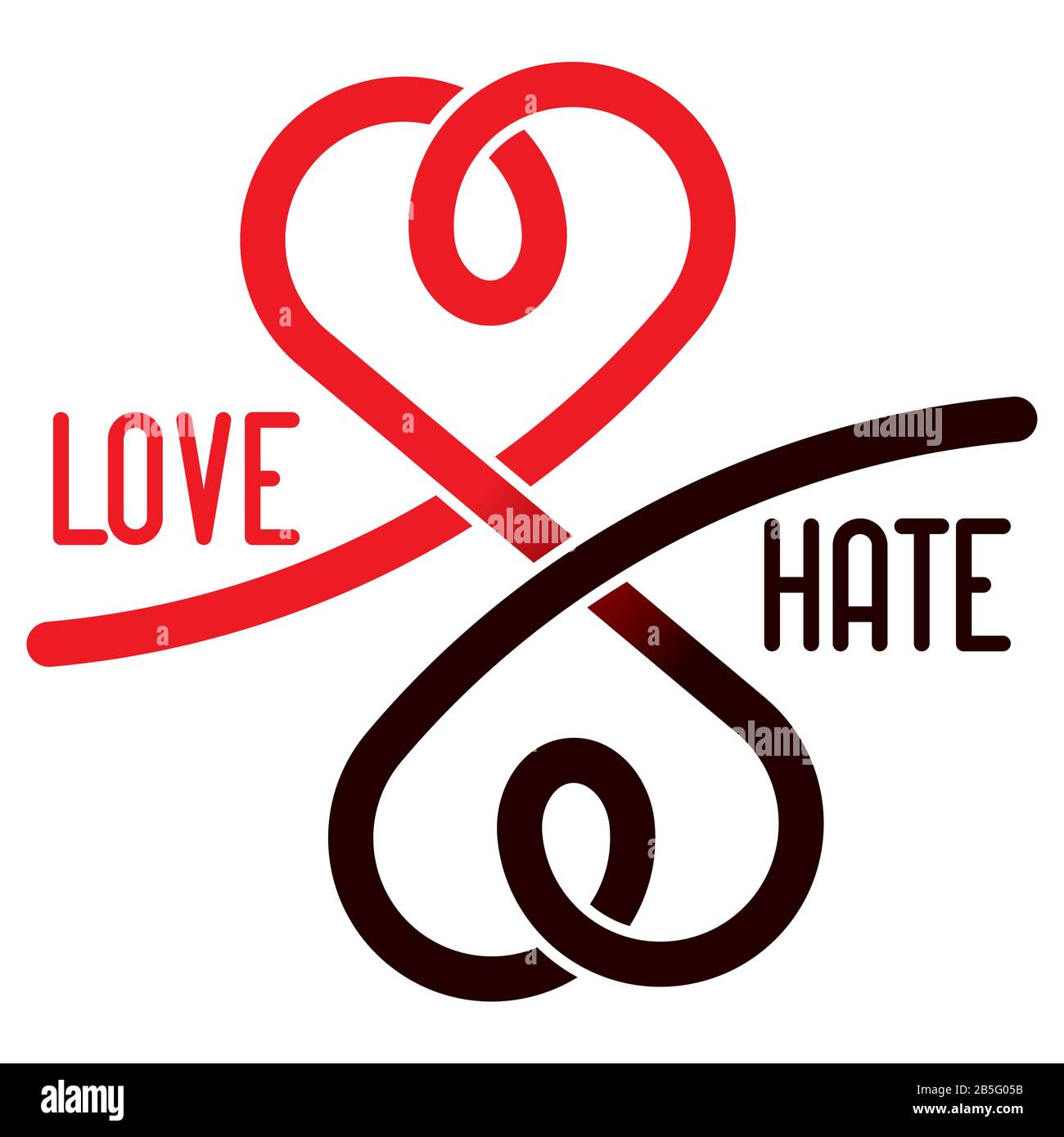 Liebe und Hass (Dualität) Minimale Vektordarstellung. Kreatives Gegenkonzept Ideenvorlage für T-Shirt Print Art. Exklusive Typografie. Stock Vektor