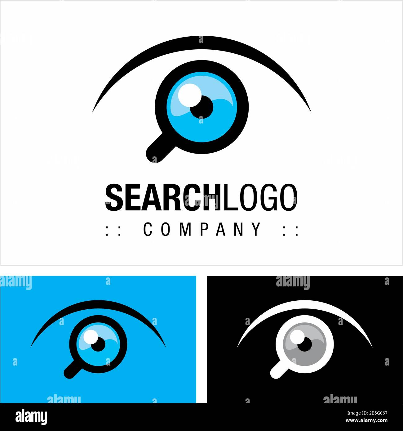 Firmenlogo Mit Lupe (Auge) Und Vektor-Symbol. Logotyp Im Symbolstil. Abbildung Des Lupenobjektivs. Ideentempl Für Das Konzept Der Eleganten Identitätssuche Stock Vektor