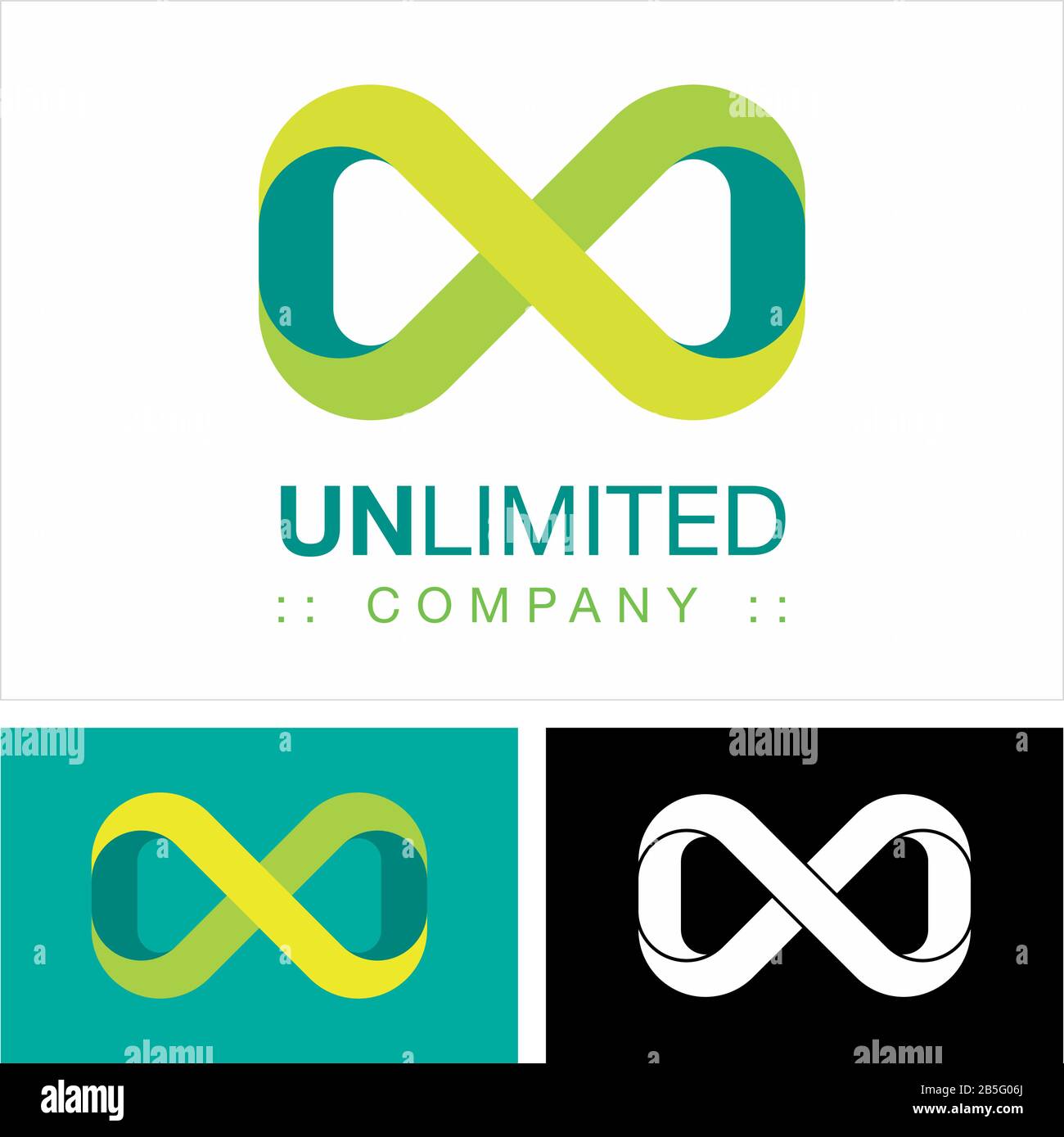 Infinity (Unlimited) Vector Symbol Company Logo. Logotyp Im Stil Der Geometrischen Ebene. Darstellung von endlosen Symbolen. Elegante Idee Zum Identitätskonzept Stock Vektor