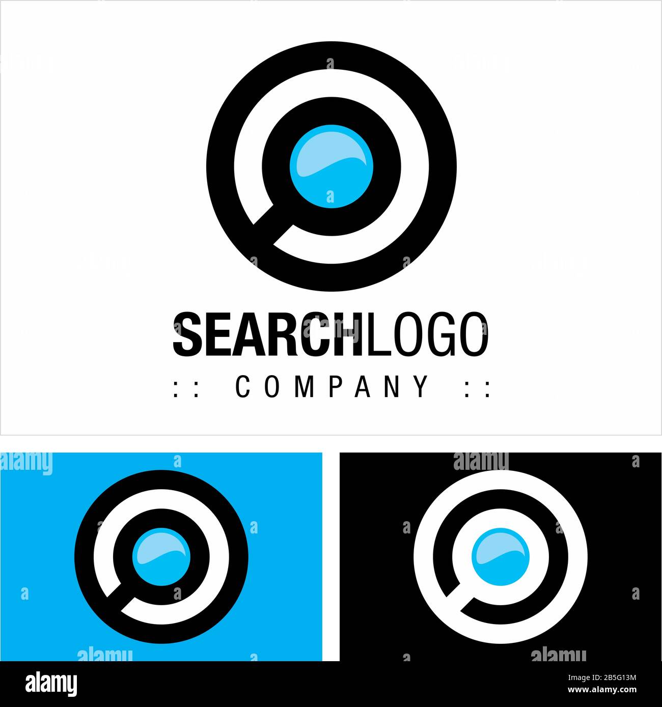 Firmenlogo Mit Lupe (Auge) Und Vektor-Symbol. Logotyp Im Symbolstil. Abbildung Des Lupenobjektivs. Ideentempl Für Das Konzept Der Eleganten Identitätssuche Stock Vektor