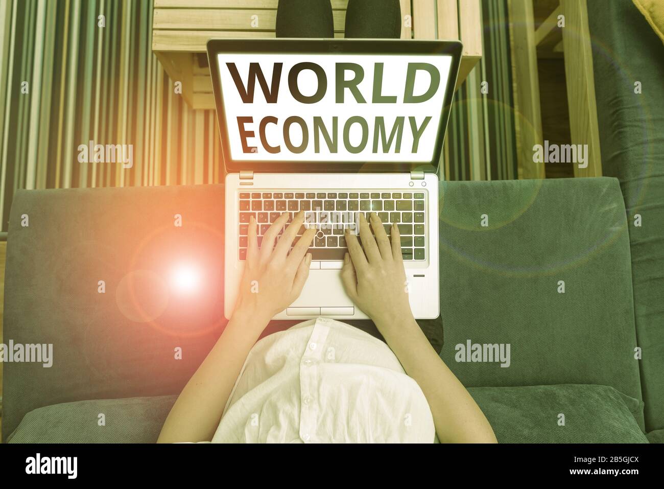 Konzeptionelle Handschrift, die Weltwirtschaft. Begriff Sinne Art und Weise, in der Länder Wirtschaft haben den aufstrebenden Betrieb Stockfoto