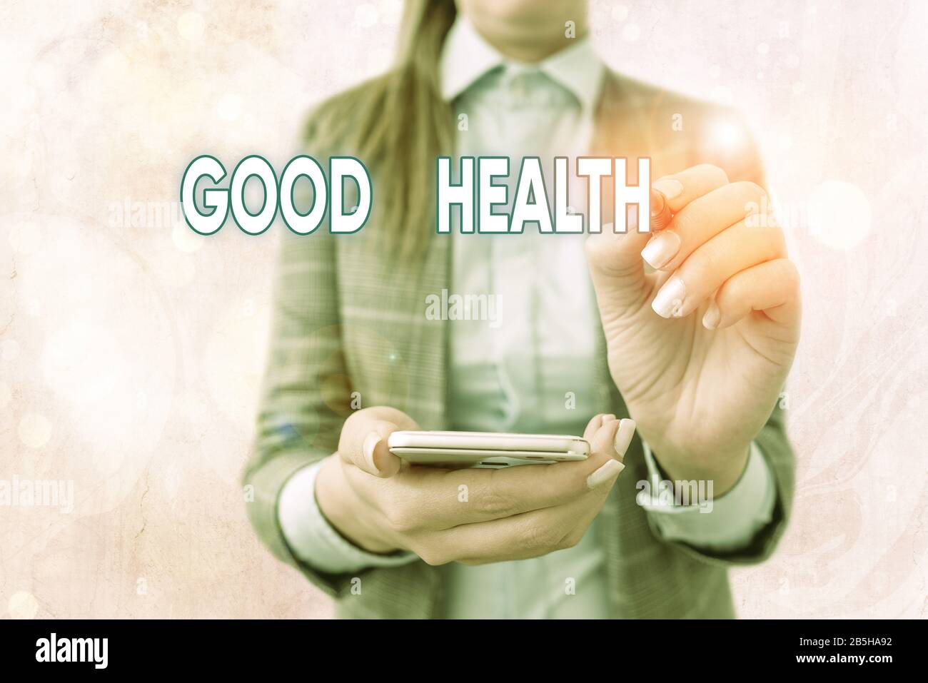 Ein Textzeichen mit Guter Gesundheit. Business Foto Text Zustand des energischen und frei von körperlicher oder psychischer Krankheit Stockfoto