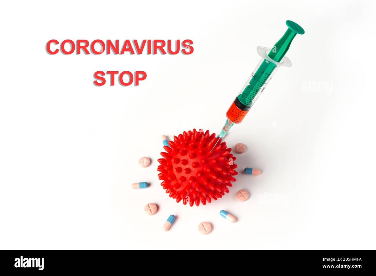 Das Konzept - stoppt Coronavirus. Beenden Sie den TEXT VON CORONAVIRUS. Sieg über den Virus Stockfoto