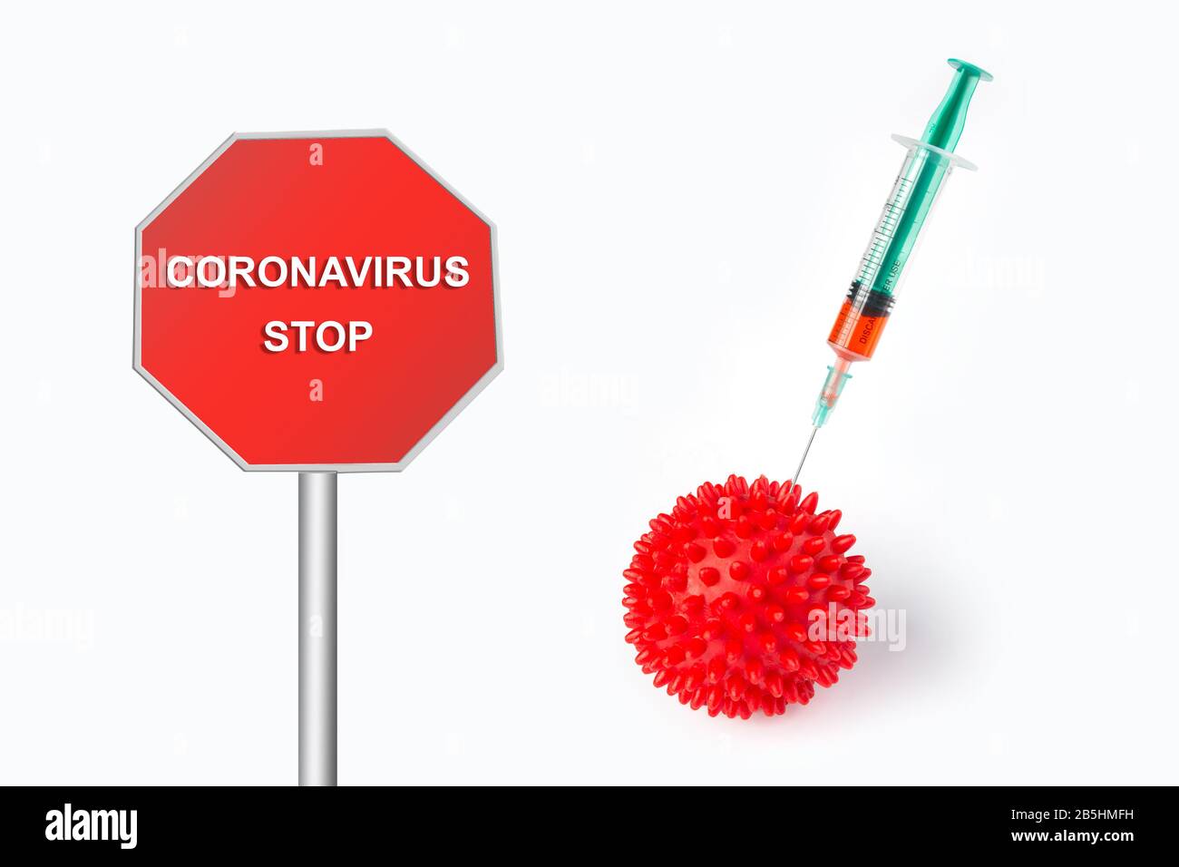 Das Konzept - stoppt Coronavirus. Beenden Sie den TEXT VON CORONAVIRUS. Sieg über den Virus Stockfoto