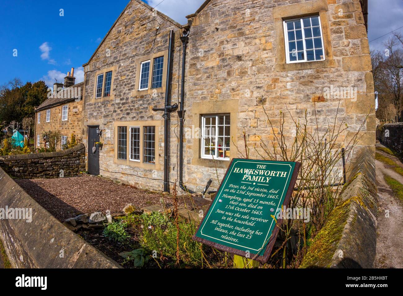 Terrasse von Plague Cottages, The Great Plague 1665-1666, Eyam, Derbyshire Stockfoto
