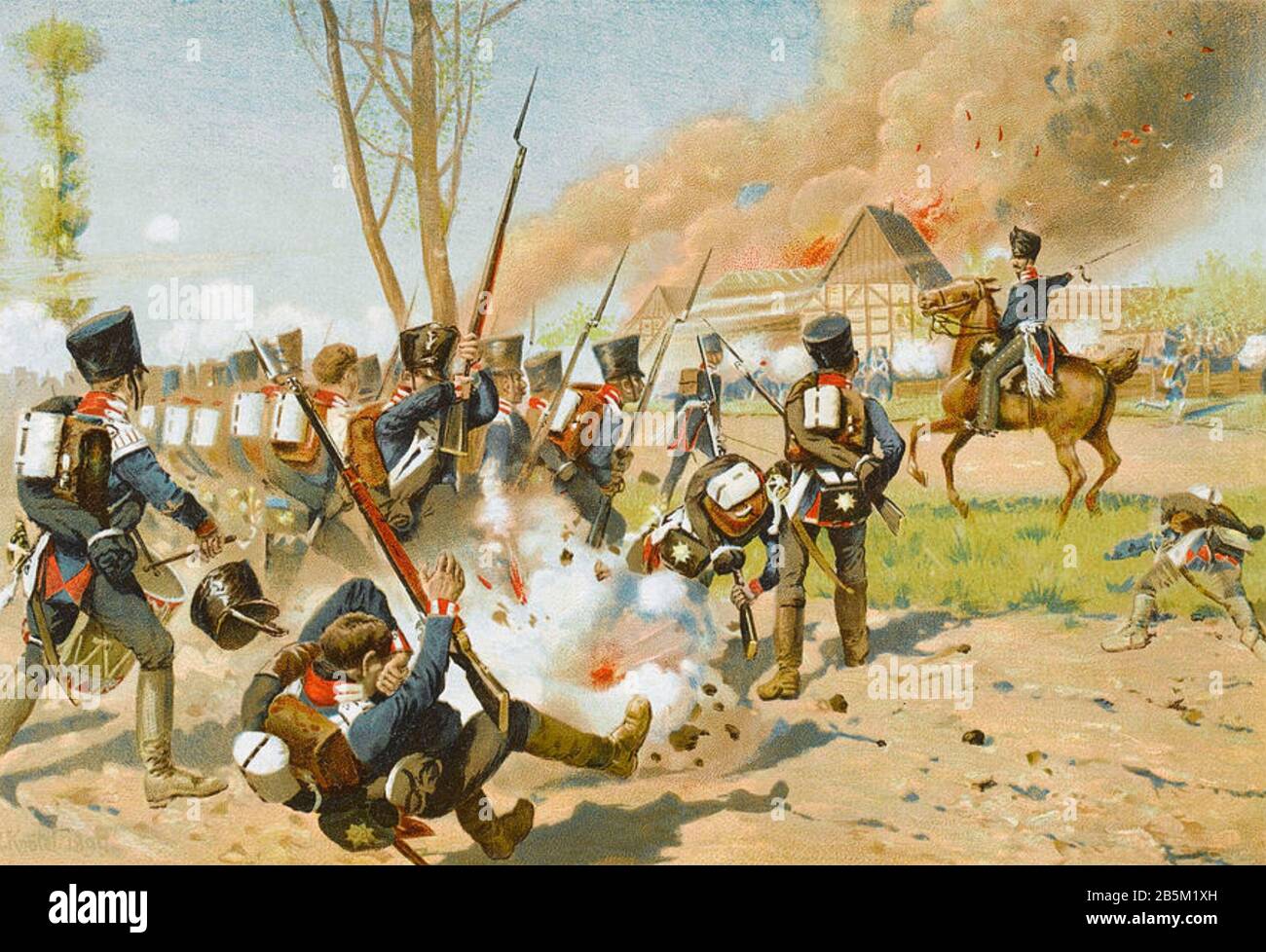 Schlacht VON LUTZEN 2. Mai 1813 - französische Truppen werden zum Vormarsch gedrängt Stockfoto