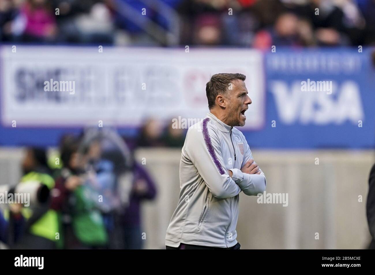 Harrison, Vereinigte Staaten Von Amerika. März 2020. HARRISON. USA. März 08: England-Manager Philip Neville während des SheBelieves Cup Women's International Freundschaftsspiel zwischen Japan Women und England Women im Red Bull Arena in Harrison, NJ, USA im Jahr 2020. ***keine kommerzielle Nutzung*** (Foto von Daniela Porcelli/SPP) Credit: SPP Sport Press Photo. /Alamy Live News Stockfoto