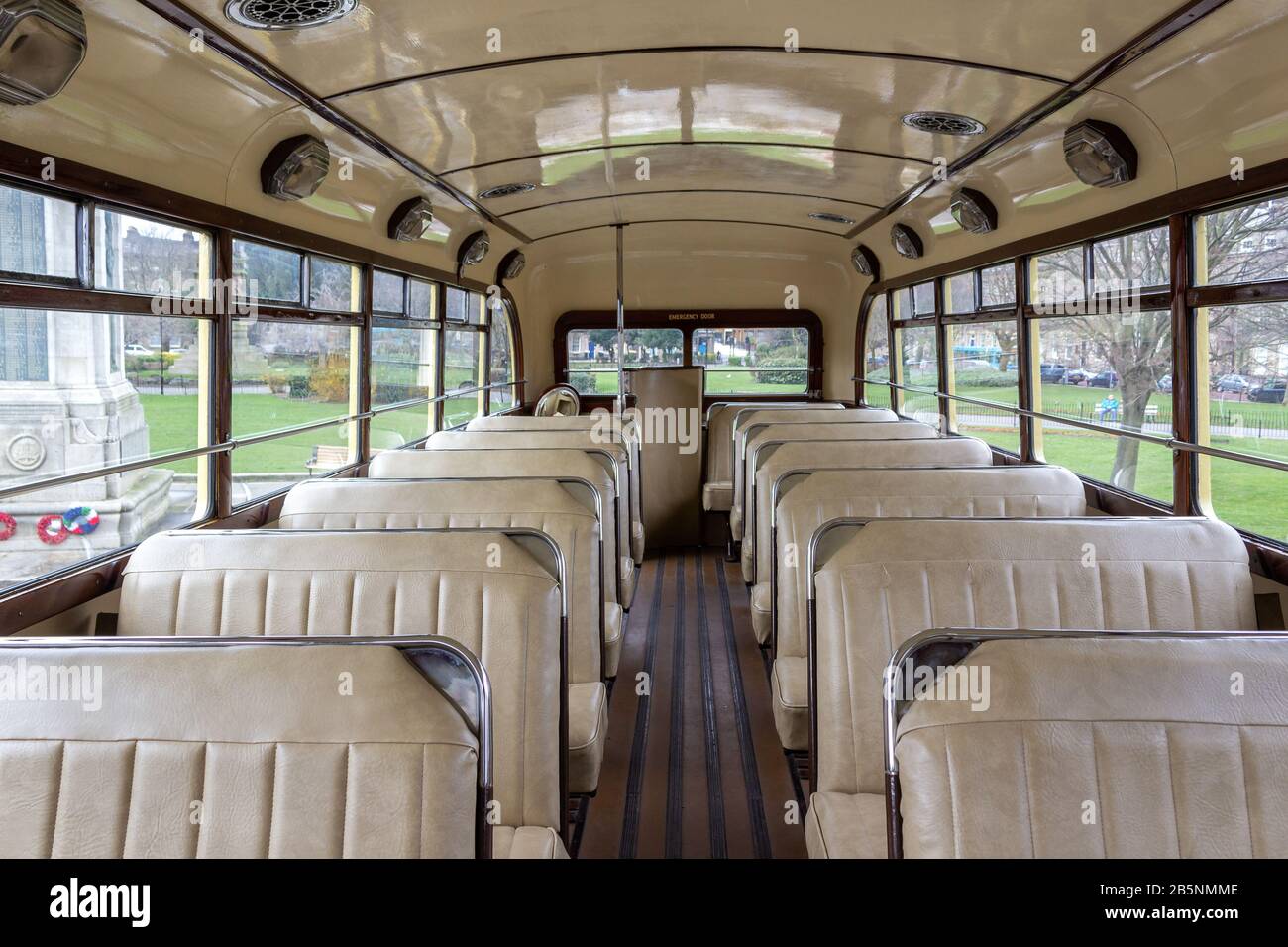 Interieur des Leyland Titan PD2 Metro-Cammell Wallasey Corporation Bus, Birkenhead Stockfoto