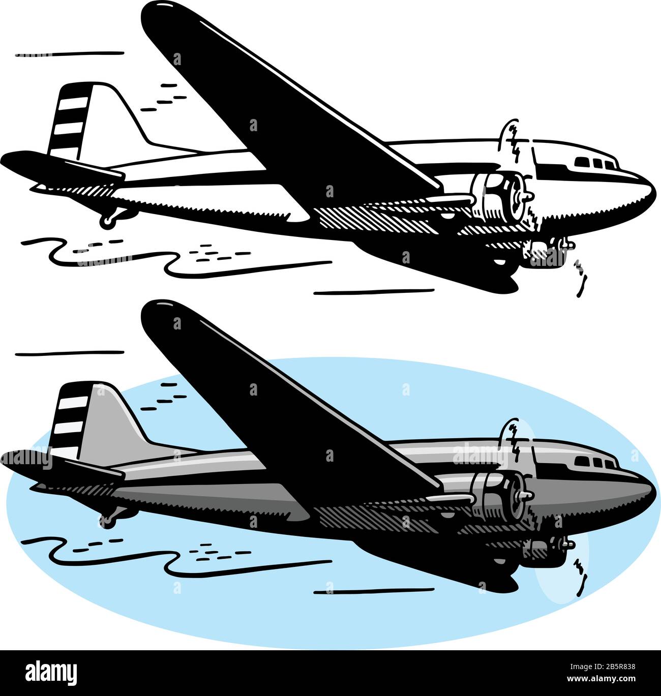 Eine Zeichnung eines Transportflugzeugs der C-47 Douglas aus der Zeit des zweiten Weltkriegs. Stock Vektor