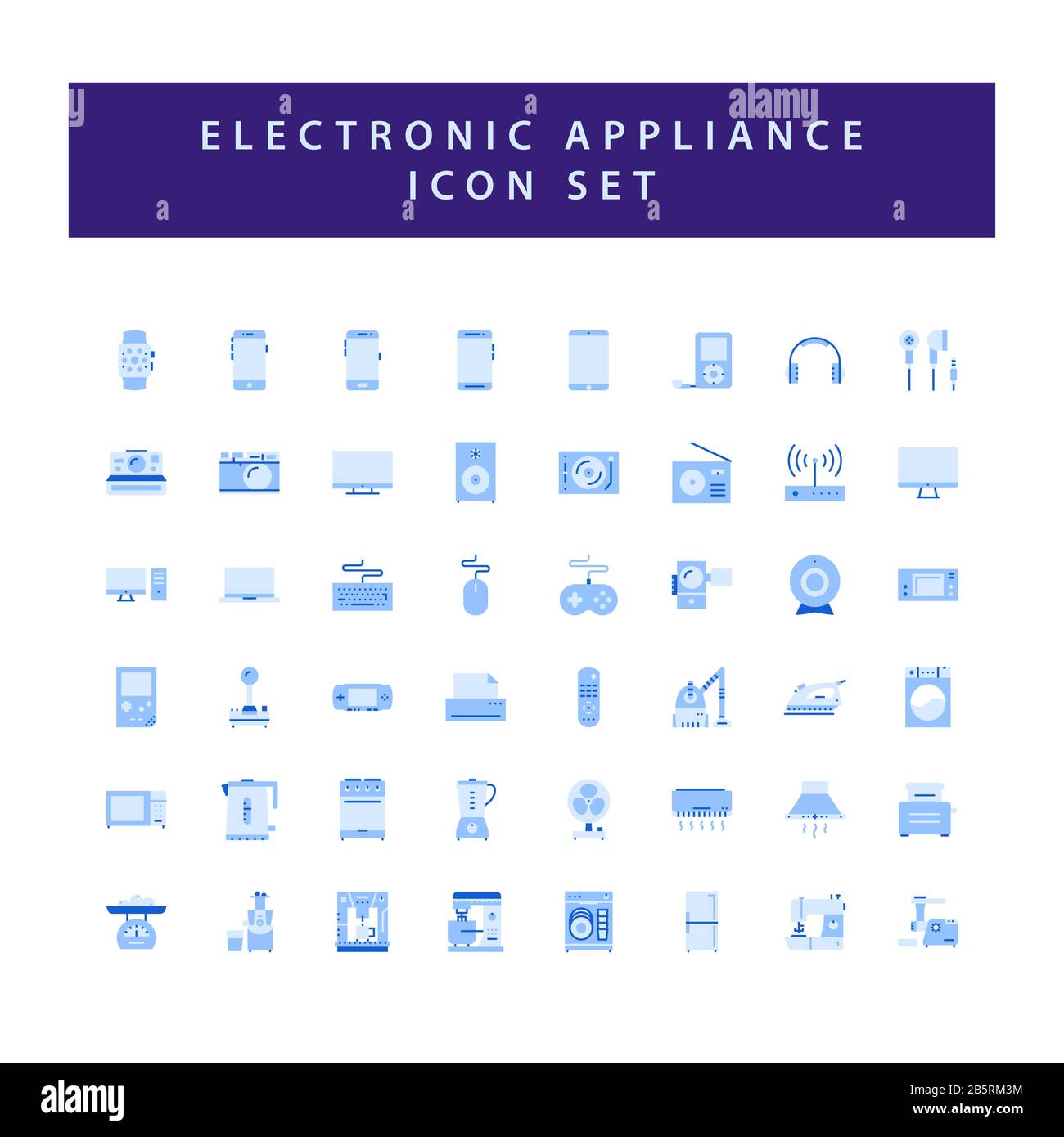 Elektronische Icon-Set für Haushaltsgeräte mit farbenfrohem, modernem Flat Style. Stock Vektor