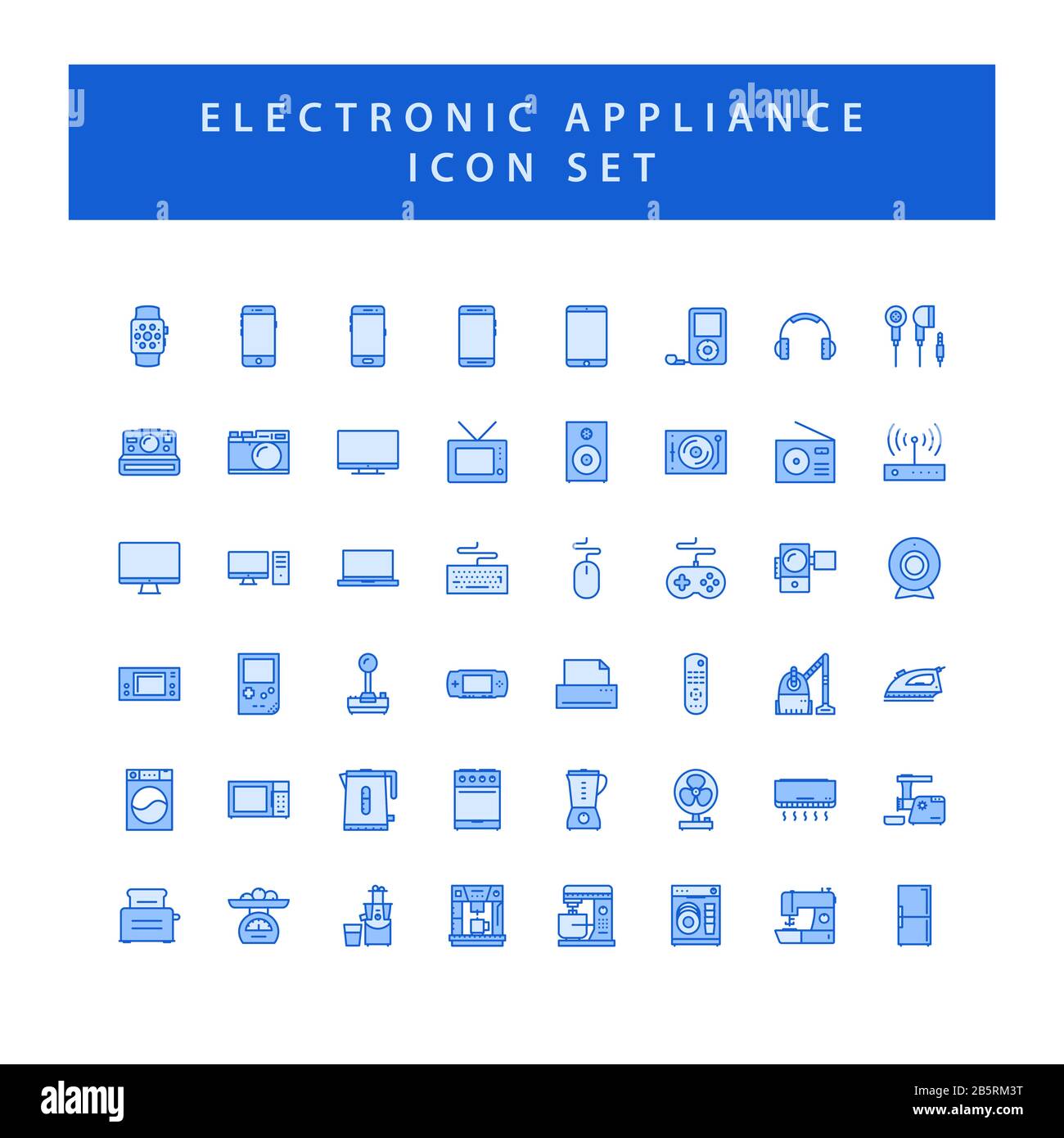 Elektronische Icon-Sets für Haushaltsgeräte mit ausgefülltem Outline-Design. Stock Vektor