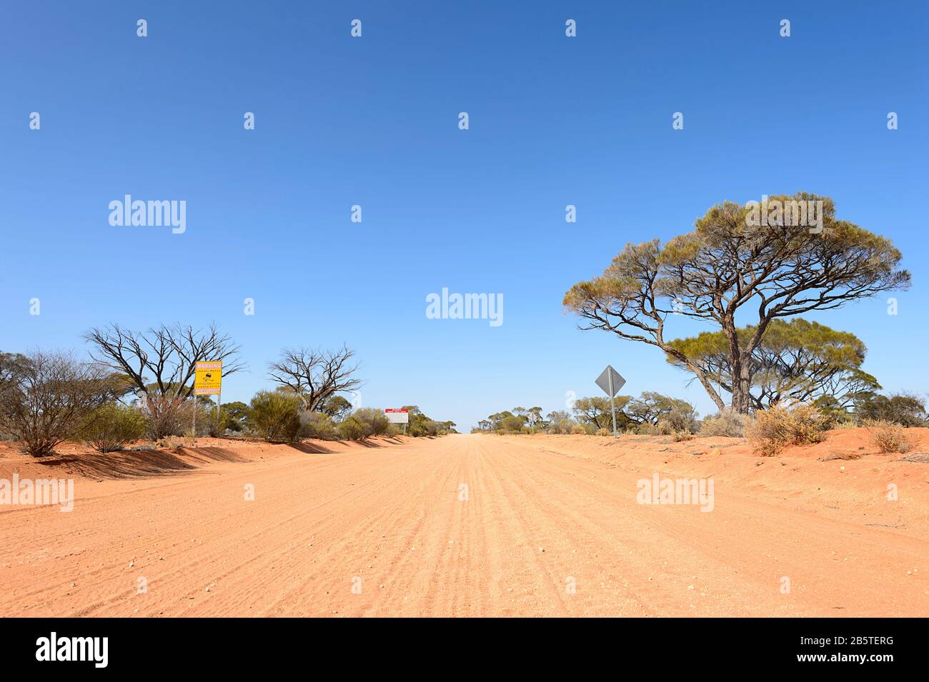 Abgelegene Wellblechstraße im australischen Outback, South Australia, SA, Australien Stockfoto