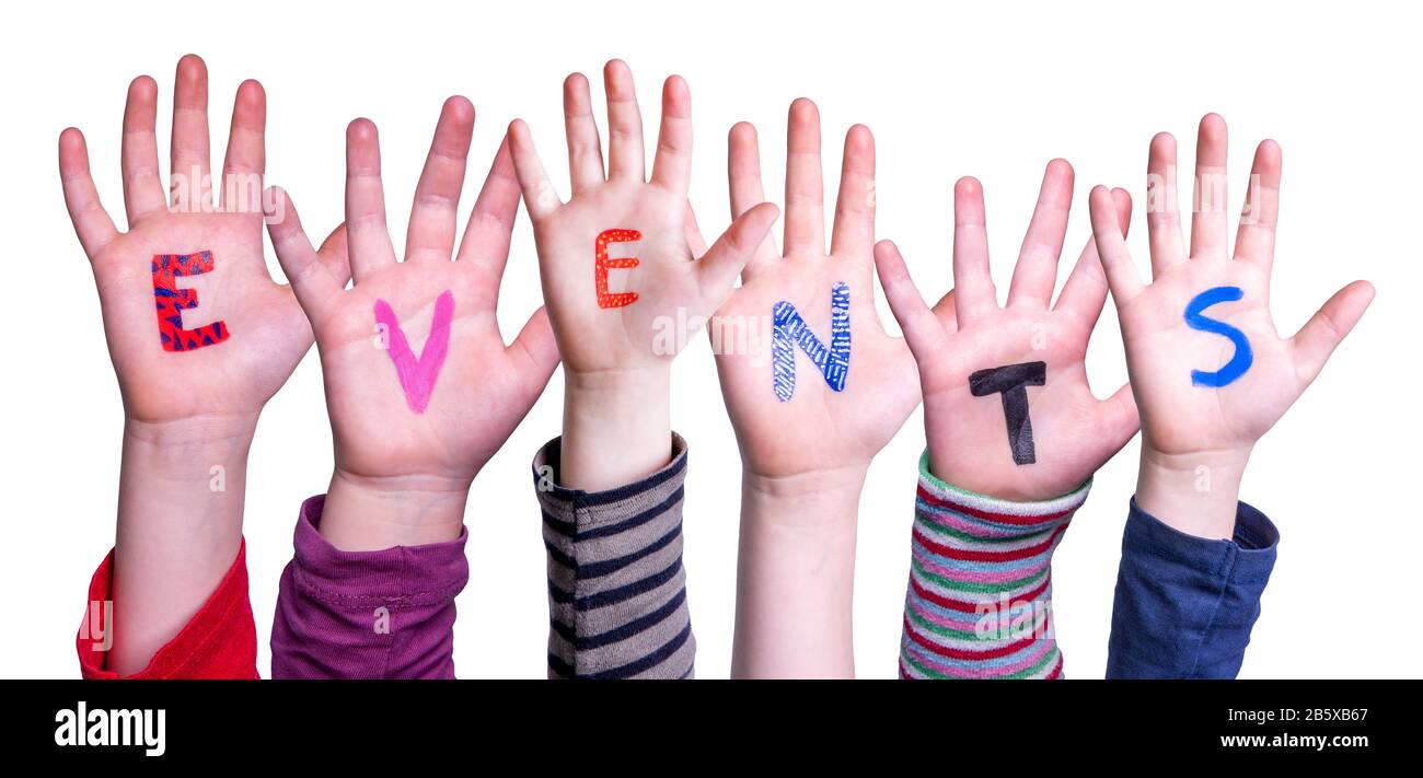 Kinder Machen Das Erstellen Von Word-Ereignissen, Isolierter Hintergrund Stockfoto