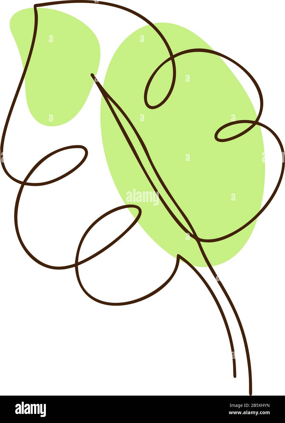 Vector Monstera Leaf Line Art mit grünem Hintergrund. Konturzeichnung. Moderne Einrichtung mit minimalistischer Kunst Stock Vektor