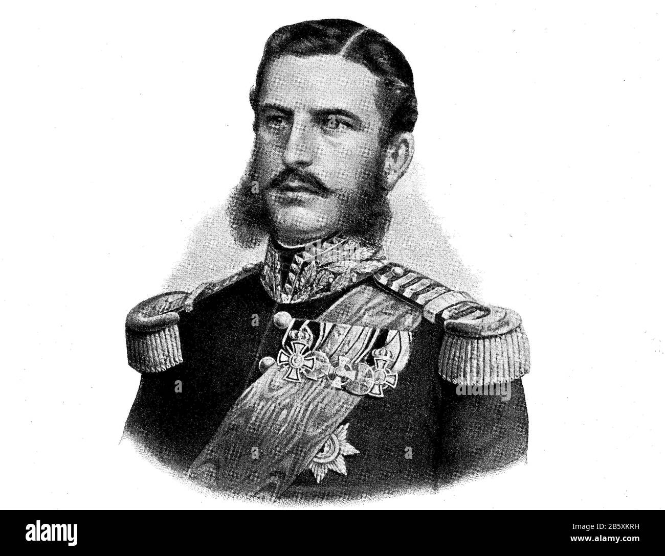 Carol I, 20. April (29. April), geboren als Prinz Karl von Hohern-Sigmaringen, war von der Zeit von 1666 bis 1914 Monarch von Rumänien / Karl Eitel Friedrich Zephyrinus Ludwig von Hohern-Sigmaringen, * 20. April 1839 in Sigmaringen, † 27. Septemberjul. Auf Schloss Peles in Sinaia, war ab 1866 als Carol I. Fürst und sei 1881 König von Rumänien, historisch, digital verbesserte Wiedergabe eines Originals aus dem 19. Jahrhundert / Digitale Produktion einer Originalanlage aus dem 19. Jahrhuntert, Stockfoto