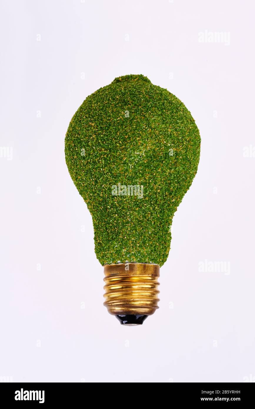 Energieeffiziente Glühbirne auf weißem Hintergrund Stockfoto