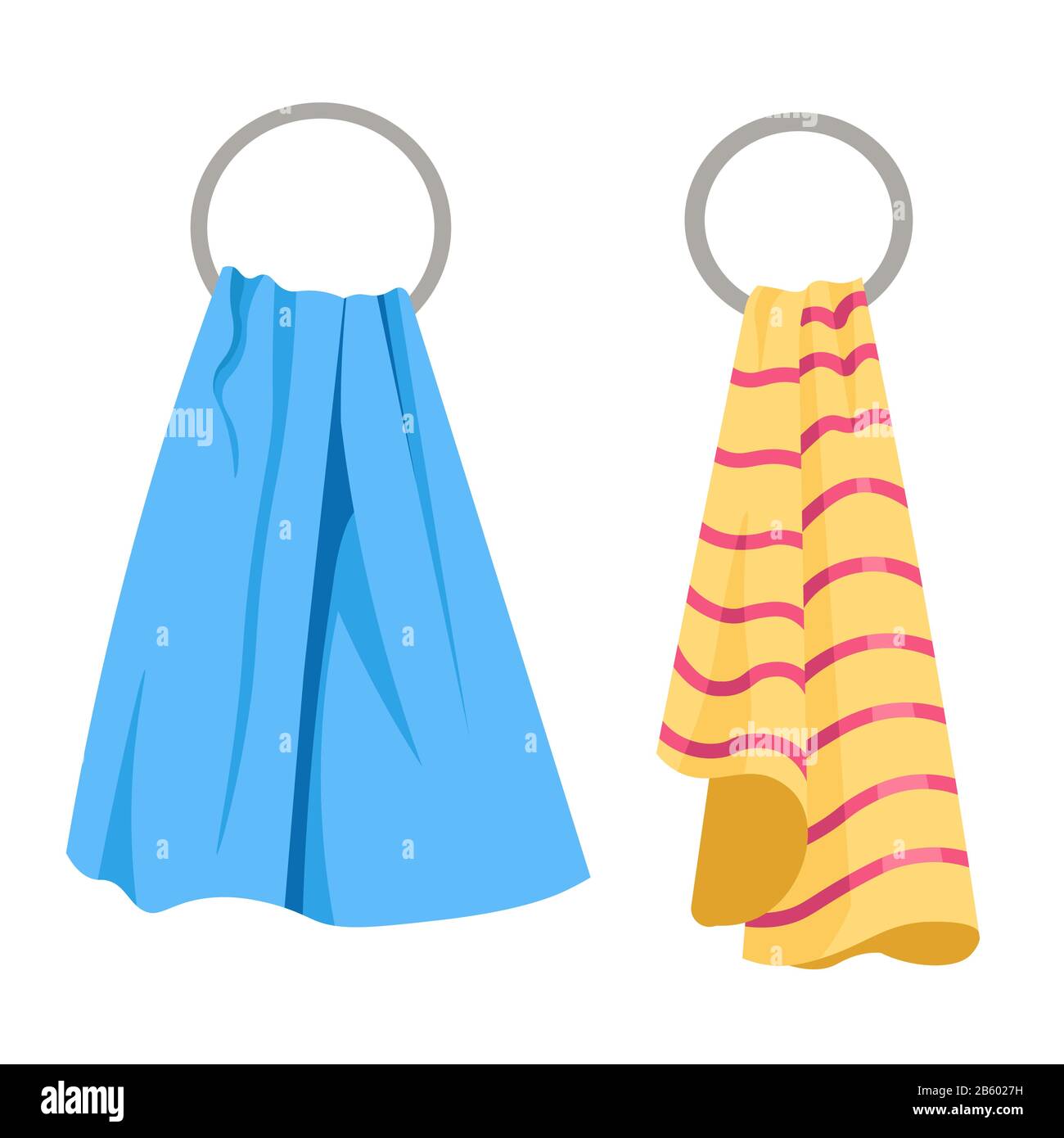 Handtücher auf runden Regalen, Badezimmerhalter für Stoff, isolierte Ikonen Stock Vektor