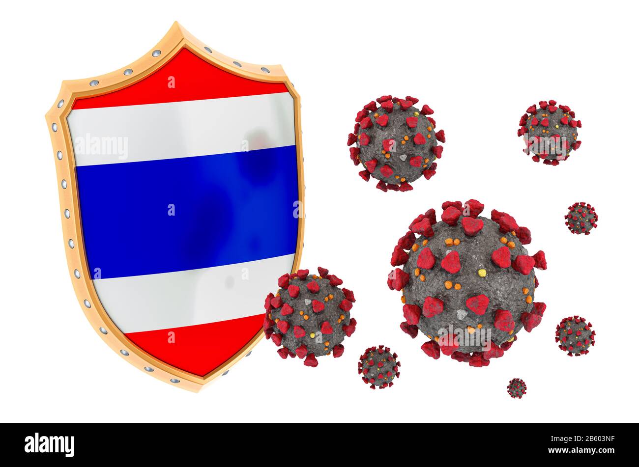 Schutz Thailands vor Coronavirus. 3D-Rendering isoliert auf weißem Hintergrund Stockfoto