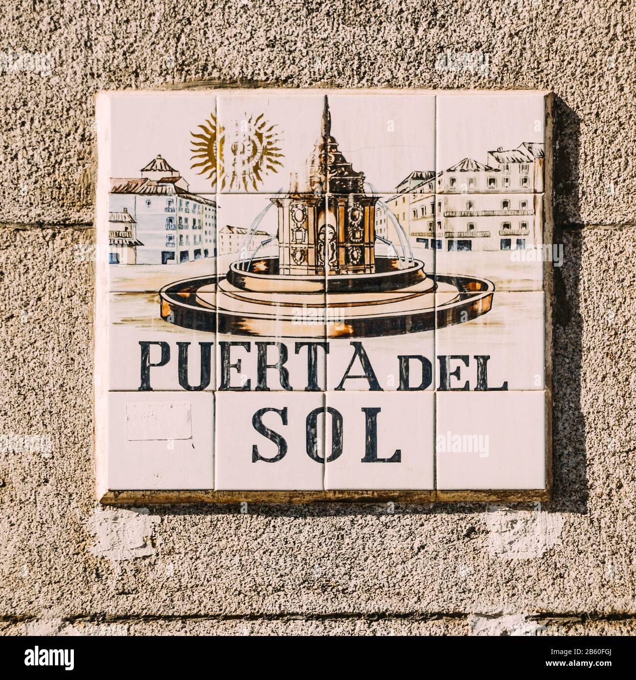 Madrid, Spanien - 7. März 2020: Puerta del Sol - Straßenschild - Madrid Stockfoto