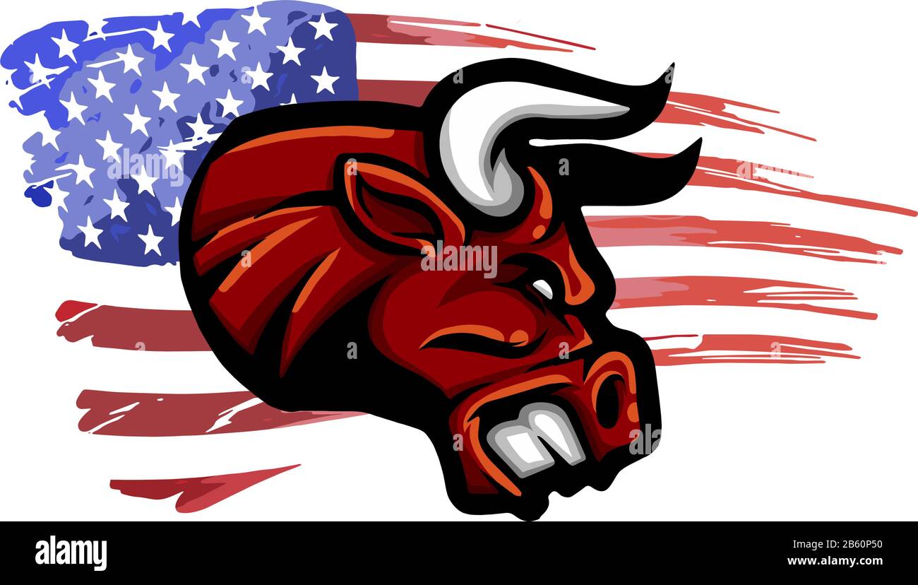 Verärgerter Stier, Logo, Symbol amerikanischer Flaggenvektor Stock Vektor