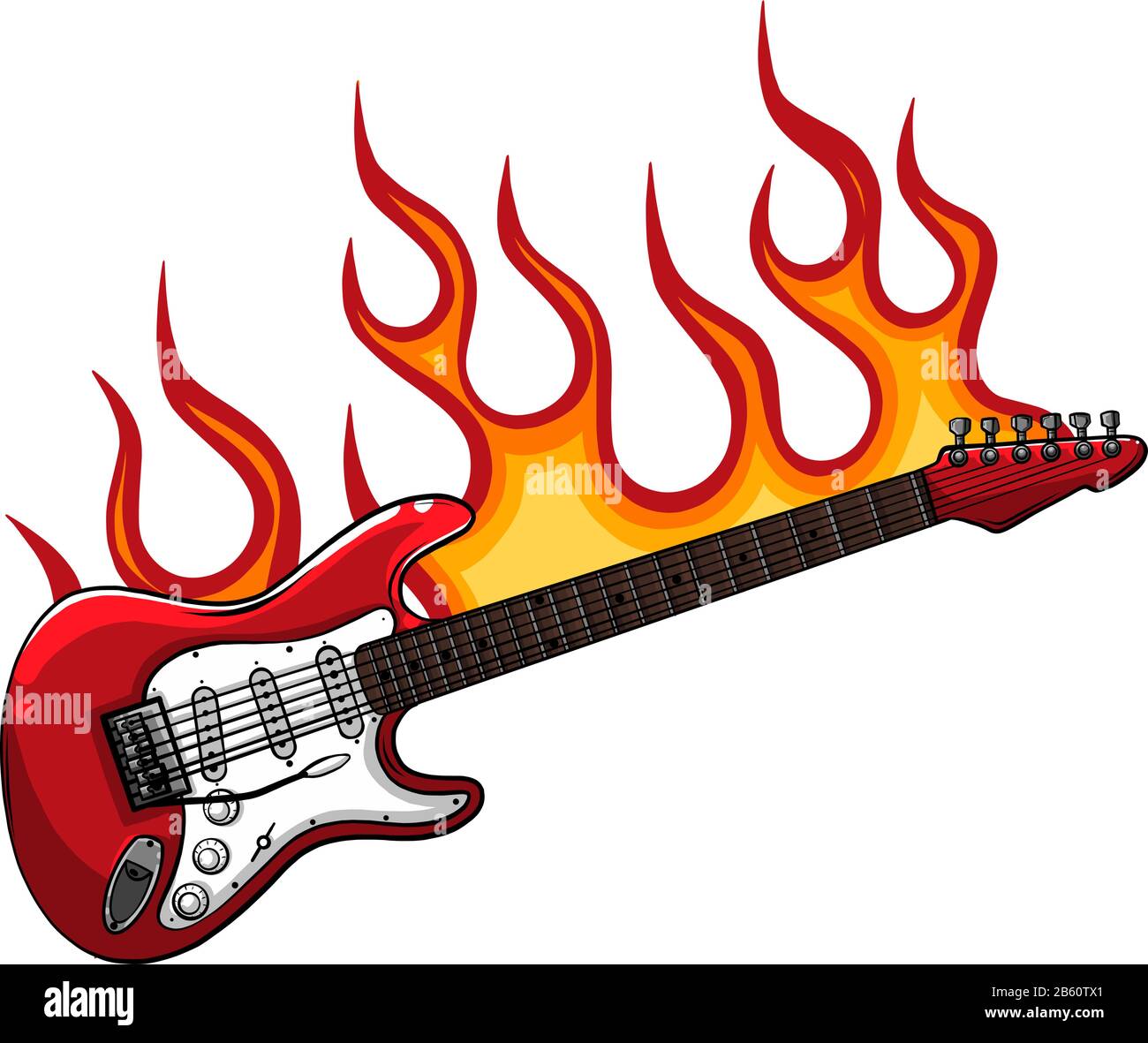 Vektordarstellung der roten Bassgitarre in Flames Stock Vektor