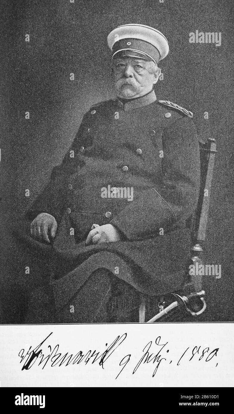 Otto Eduard Leopolds, Fürst von Bismarck, Herzog von Lauenburg, Geboren von Bismarck-Schönhausen, Otto Eduard Leopold-Fürst von Bismarck, Herzog zu Lauenburg 1. April 1815 - 30. Juli 1898, bekannt als Otto von Bismarck , War ein konservativer deutscher Staatsmann, der 1871 die Einigung Deutschlands meisterte und bis 1890 als erster Kanzler diente / Otto Eduard Leopolds, Prinz von Bismarck, Herzog von Lauenburg, geboren von Bismarck-Schönhausen, Otto Eduard Leopold-Fürst von Bismarck, Herzog zu Lauenburg 1. April 1815 - 30. Juli 1898, bekannt als Otto von Bismarck, war ein konservativer deutscher S. Stockfoto