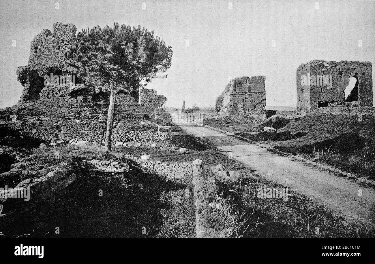 Via Appia, Appian Straße in Rom, Italien, Foto von 1890 / Via Appia, die appische Straße in Rom, Italien, Foto von 1890, historisch, digital verbesserte Wiedergabe eines Originals aus dem 19. Jahrhundert / Digitale Produktion einer Originalanlage aus dem 19. Jahrhundert. Jahrhunderts Stockfoto