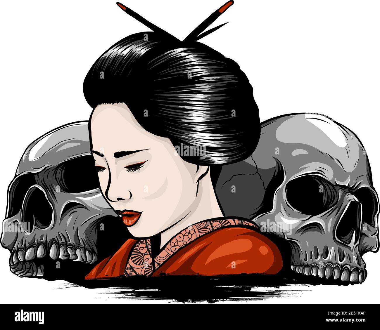 Geisha. Wunderschönes japanisches Mädchen. Vektorgrafik-Design Stock Vektor