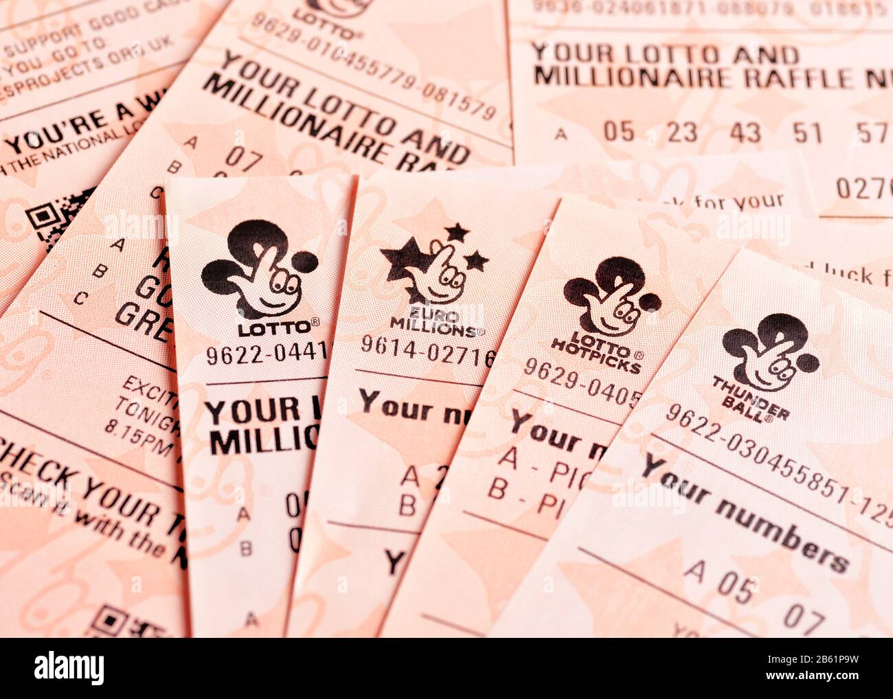 Nationale Lotterie-Tickets, Großbritannien Stockfoto