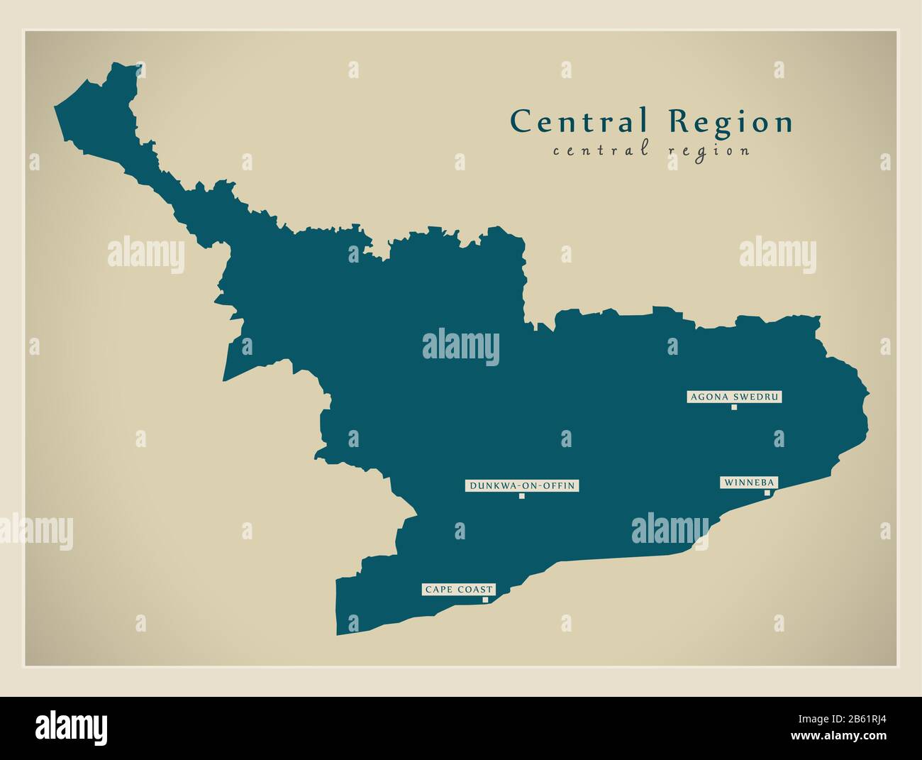 Moderne Karte - Karte der Zentralregion von Ghana GH Stock Vektor