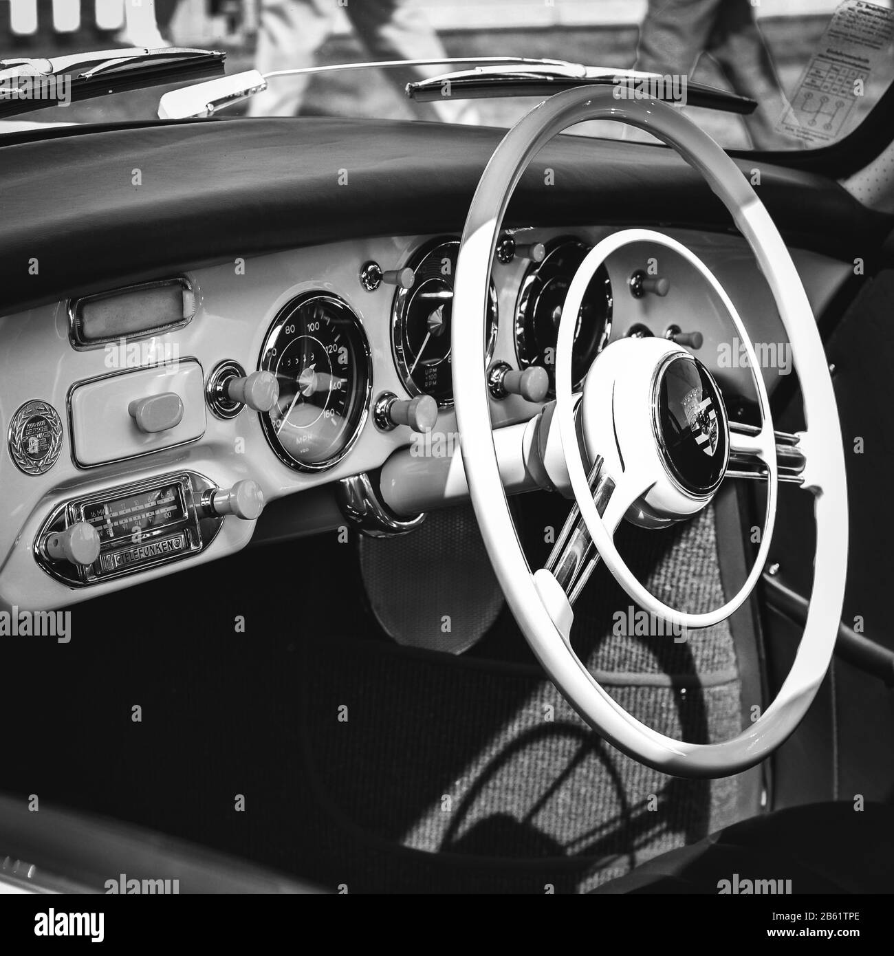 Porsche 356A Interior im Salon Prive im Blenheim Palace im August 2018 aufgenommen Stockfoto