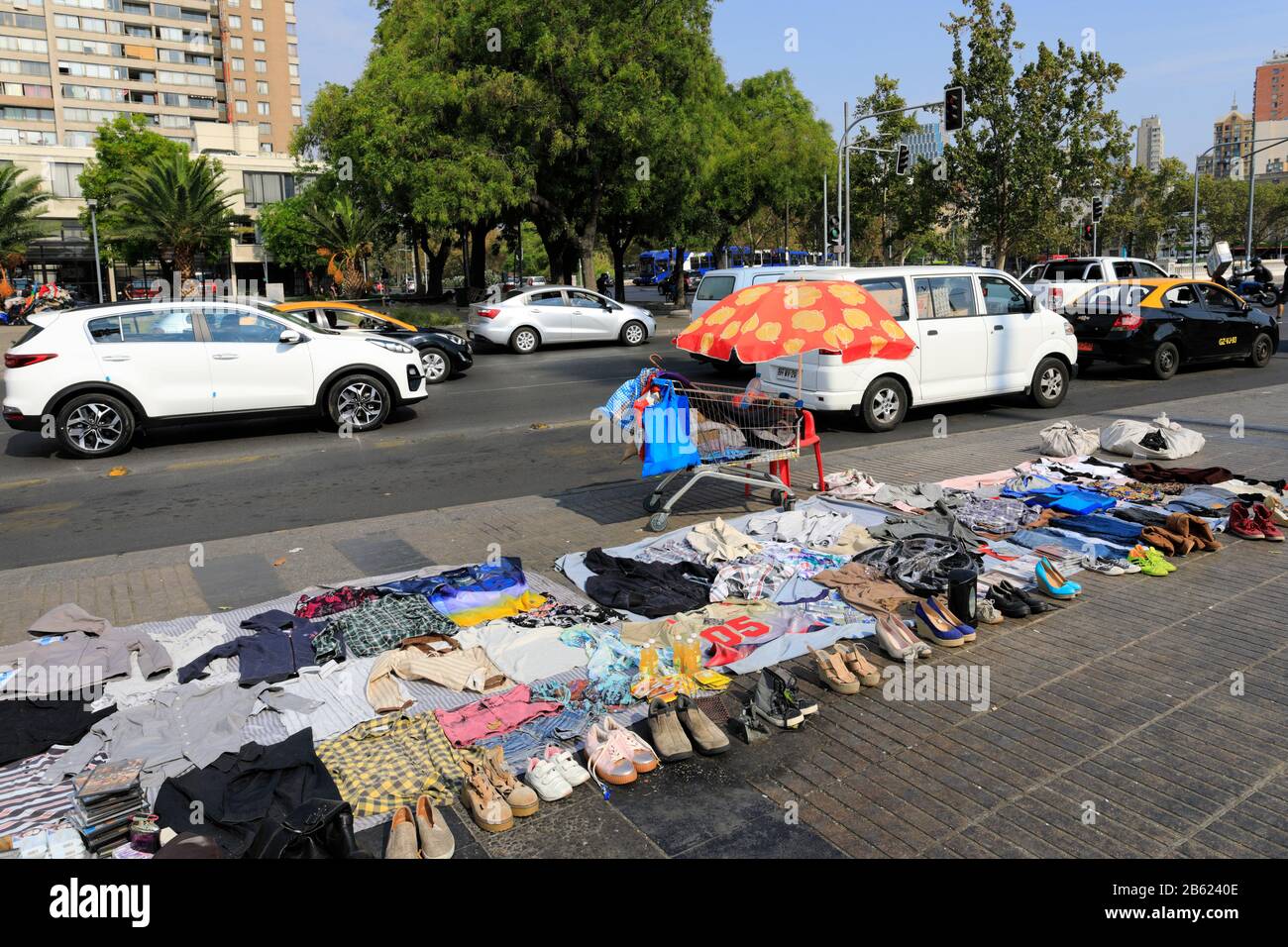 Blick auf den Markt der Straßenhändler, Region Metropolitana, Santiago City, Chile Stockfoto