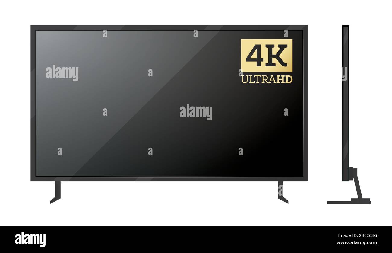 4K-Fernsehbildschirm In Weiß Isoliert. Vektorgrafiken. Stock Vektor