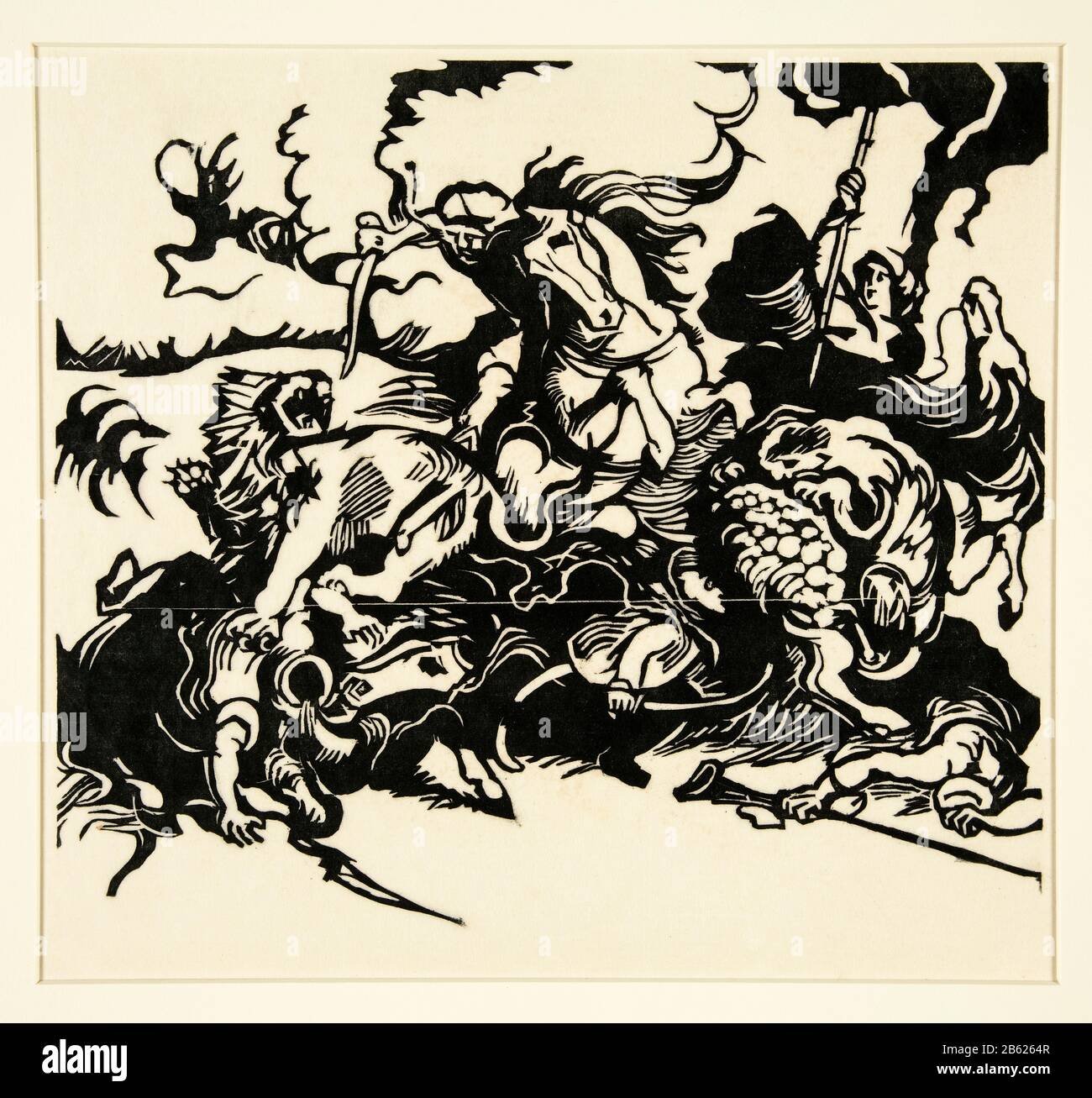 Löwenjagd nach Delacroix, Holzschnittdruck von Franz Marc, 1913 Stockfoto